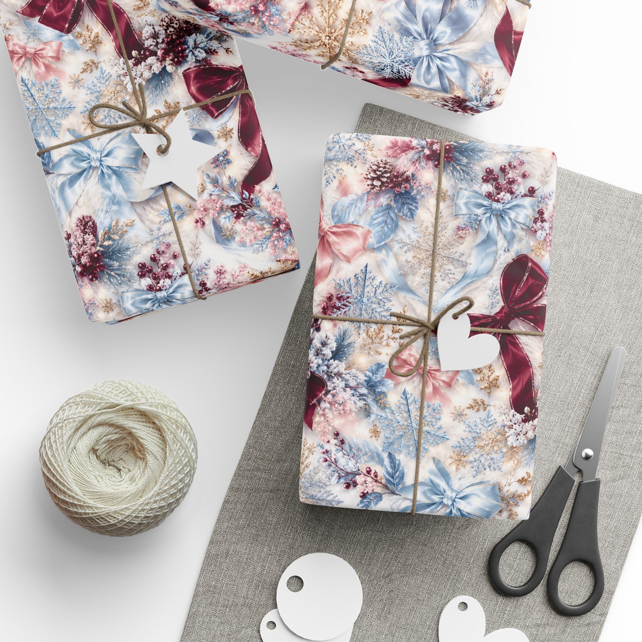 Burgundy Bow Floral Pattern Wrapping Paper | Holiday Gift Wrap, Winter Botanicals