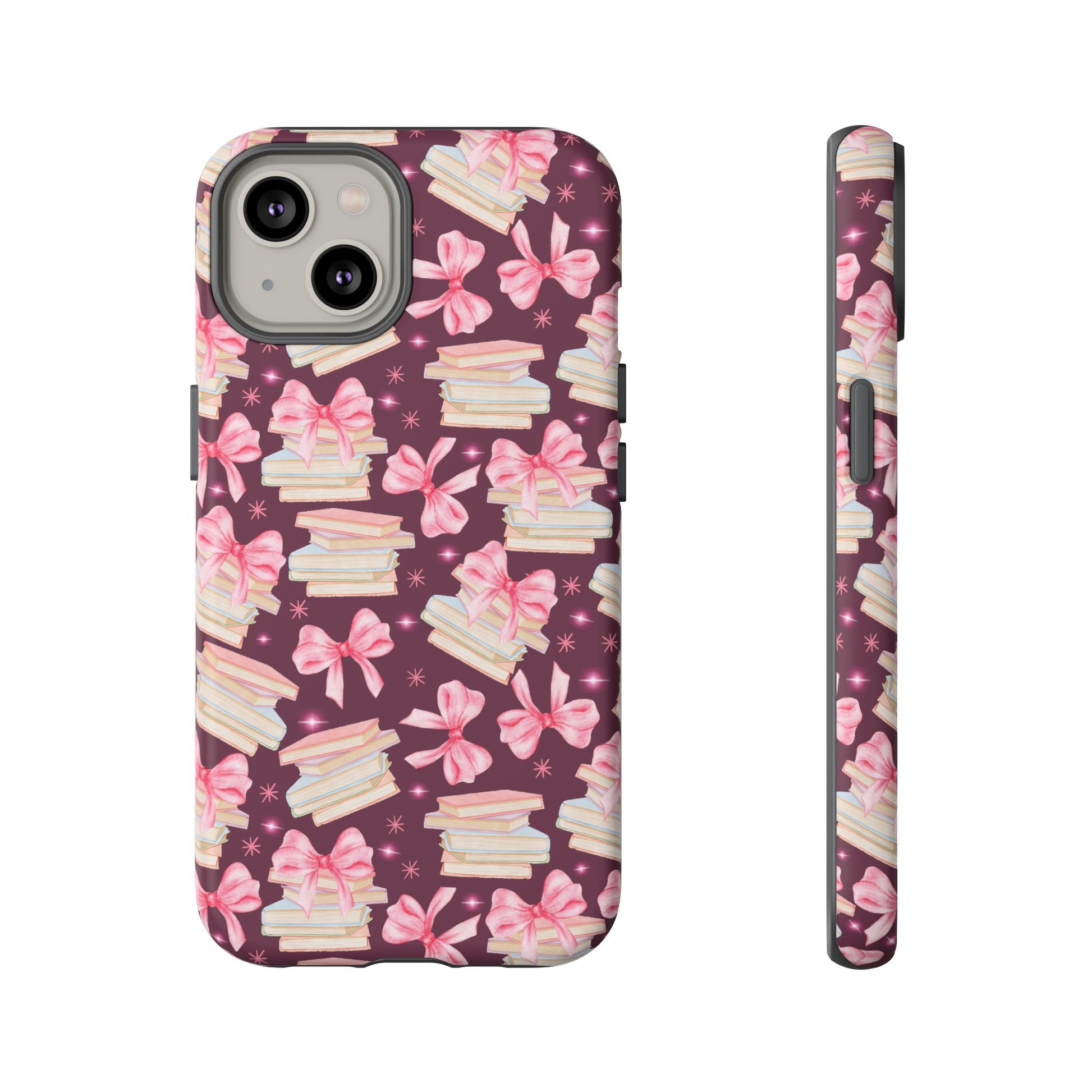 Coquette Pink Bows & Books Phone Case for iPhone 17 and Samsung, Pixel | Stylish Protective Cover Gift for Her Perfect for Floral Lover