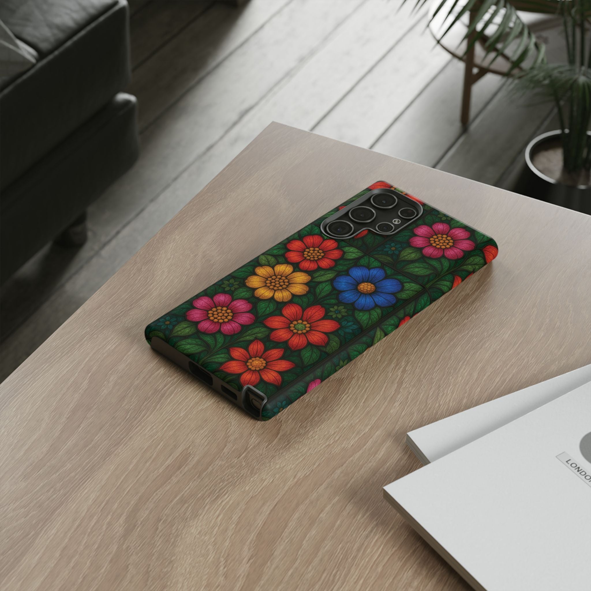 Coque de téléphone effet vitrail floral lumineux Art abstrait coloré, Étui de protection esthétique pour iPhone, Samsung et Google, Idée cadeau unique pour maman