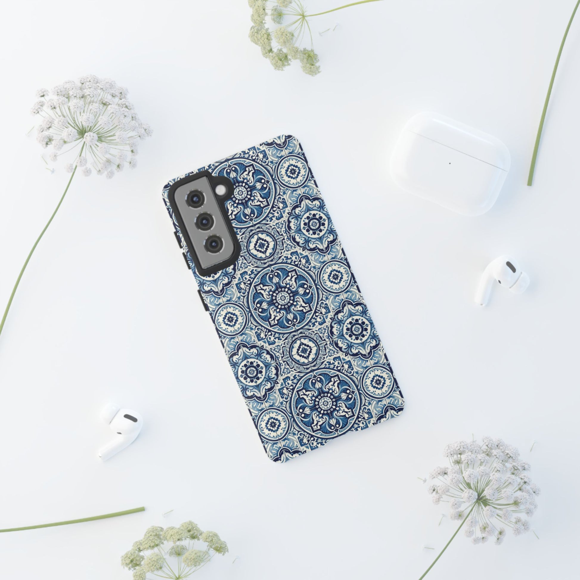 Azulejo Tile Phone Case Elegant Mediterranean Blue Porcelain Design iPhone 17, 16, 15, Samsung iPhone Samsung Accessory Gift for Her