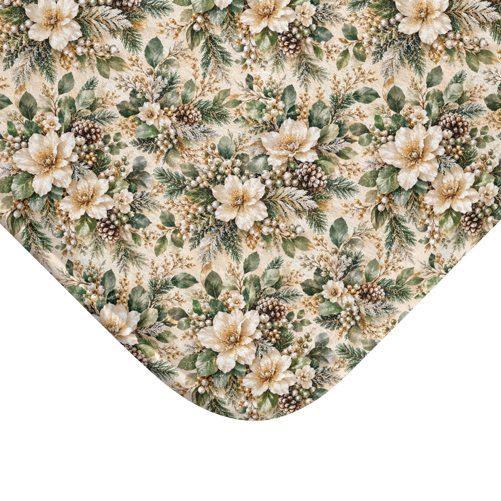 Sage Green & Champagne Floral Memory Foam Bath Mat
