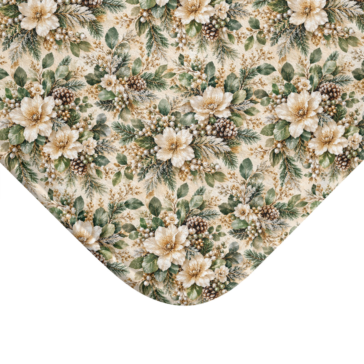 Sage Green & Champagne Floral Memory Foam Bath Mat