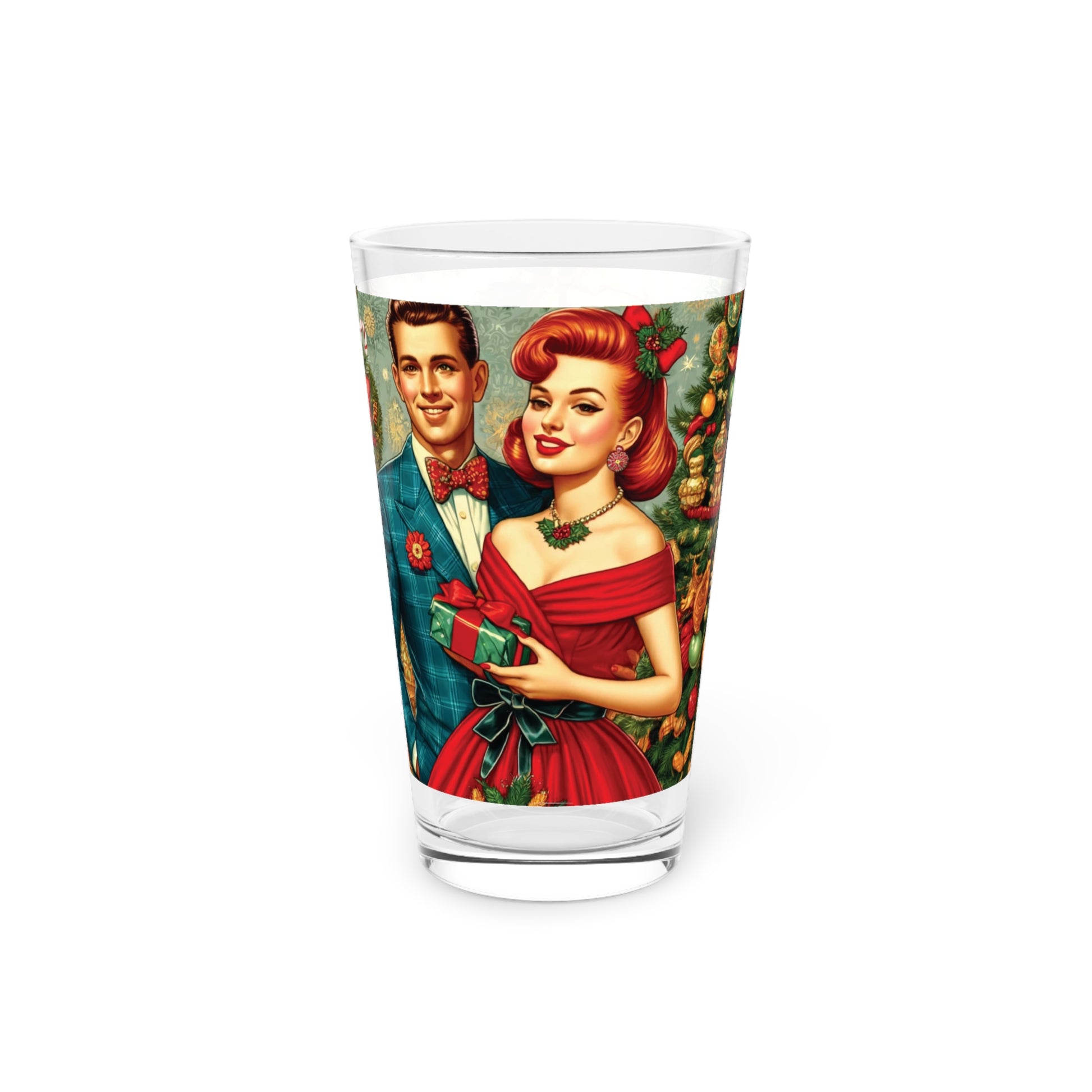 Retro Radiance: 16 oz Pint Glass Featuring 50s Franciscan Diamond Starburst Kitsch Christmas Card Art Party Drinkware, Cocktail Glass Housewarming Perfect Gift Party Drinkware, Cocktail, Wedding Perfect for Parties - MRSBYVALLE