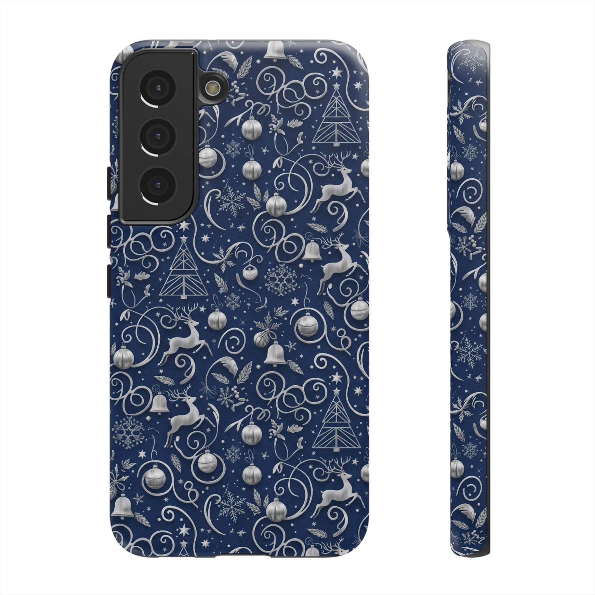 Blue & Silver Christmas Phone Case – Holiday Sparkle Design for iPhone 17, All iPhones & Galaxy | MRSBYVALLE Gift for Her