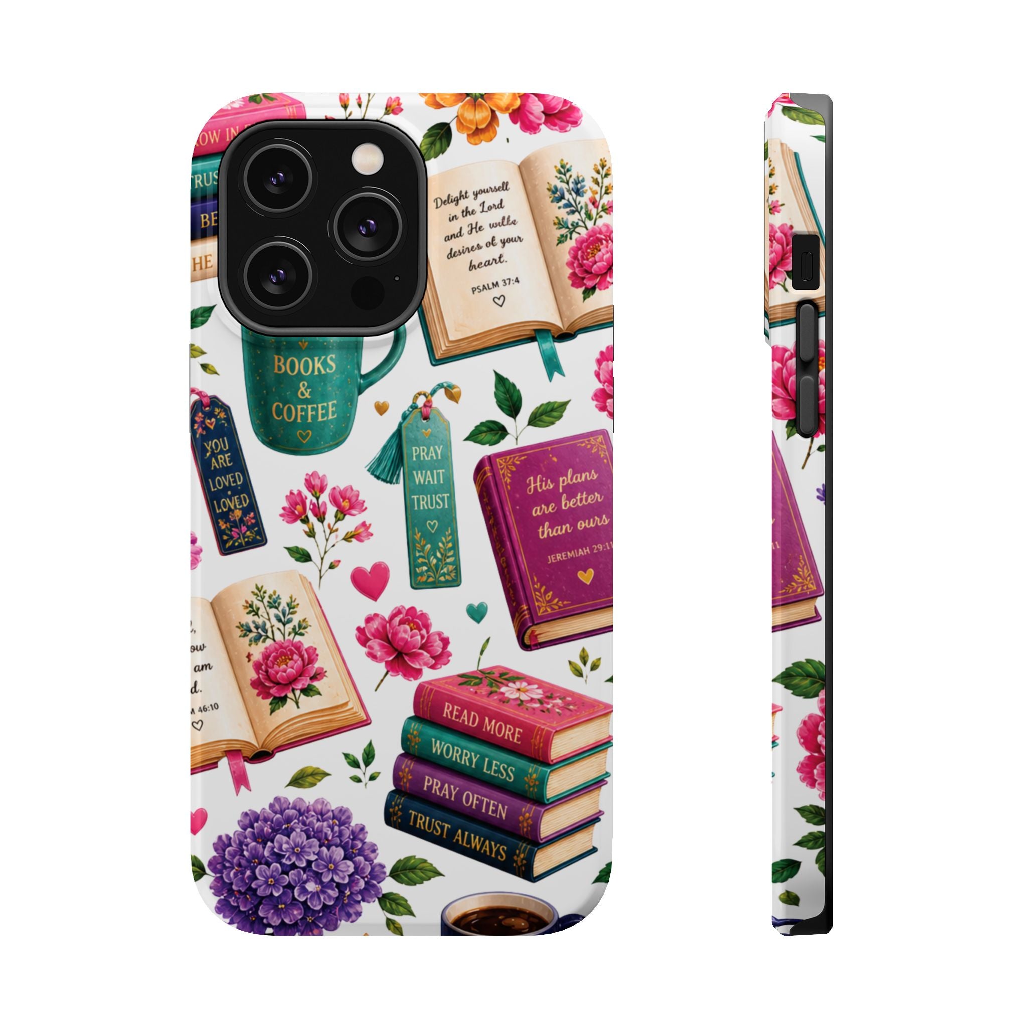 Christian Books & Coffee Phone Case — Magnetic Impact-Resistant Christian Gift