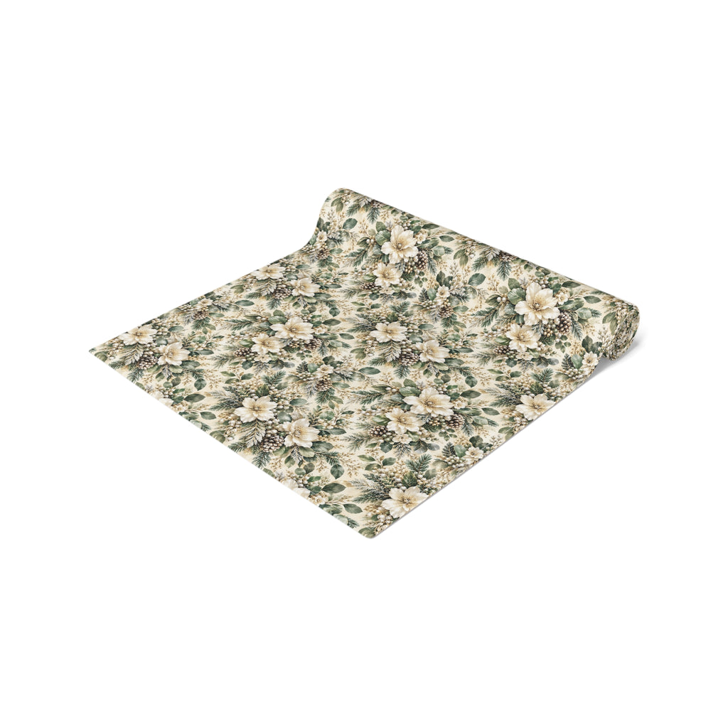 Sage Green & Champagne Floral Table Runner