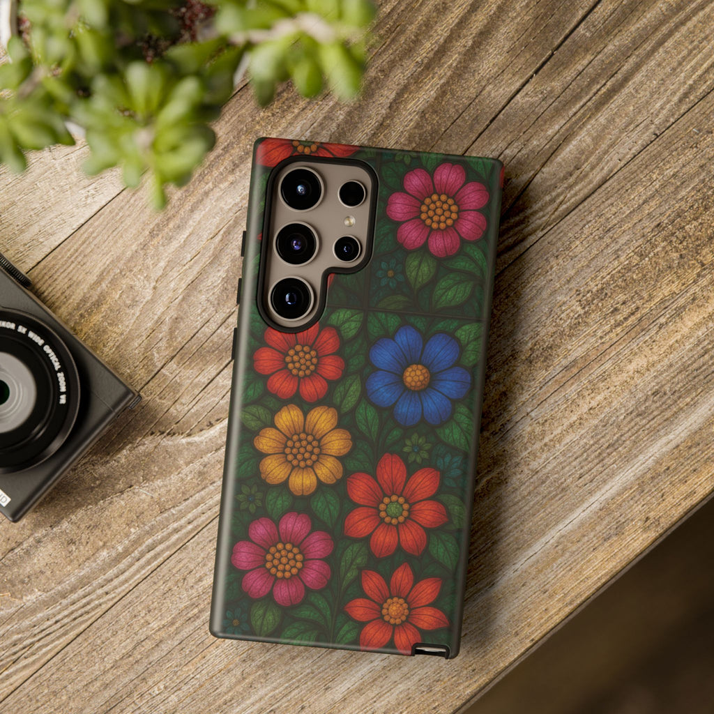 Coque de téléphone effet vitrail floral lumineux Art abstrait coloré, Étui de protection esthétique pour iPhone, Samsung et Google, Idée cadeau unique pour maman