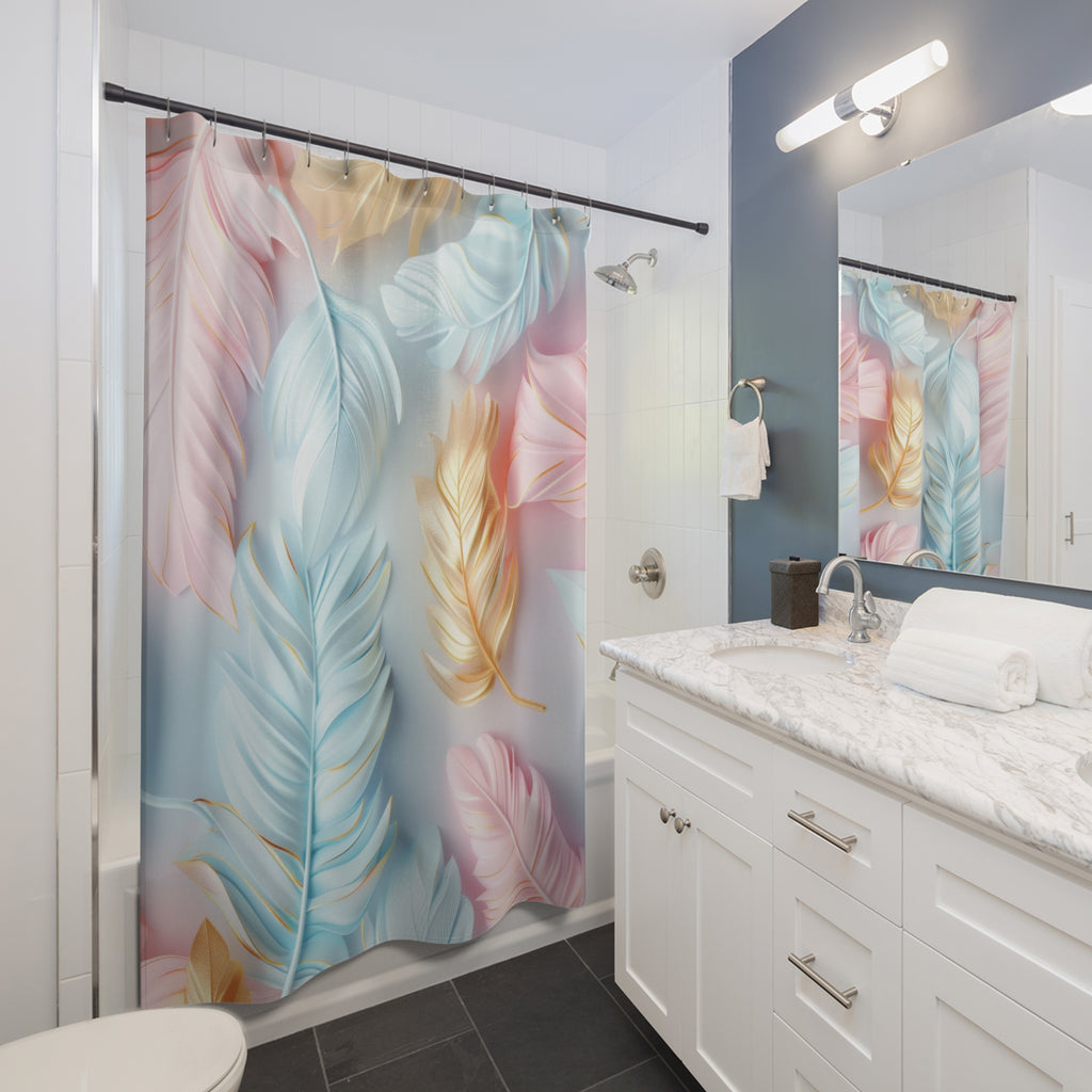 Elegant Pastel Feathers Shower Curtain 71x74 Inches of Serene Blossom for a Sophisticated Bathroom Housewarming Gift New Bathroom Decor Wedding Gift for Mom Bridal Shower Gift Newlywed - MRSBYVALLE