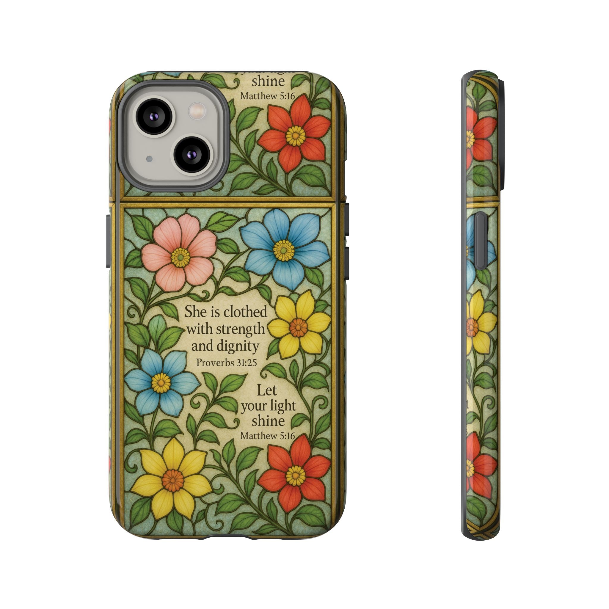 Pastel Floral Stained Glass Bible Verse Phone Case Christian Affirmation, Soft Faith Design, iPhone Samsung Google, Inspirational Gift for HerGift for Christians