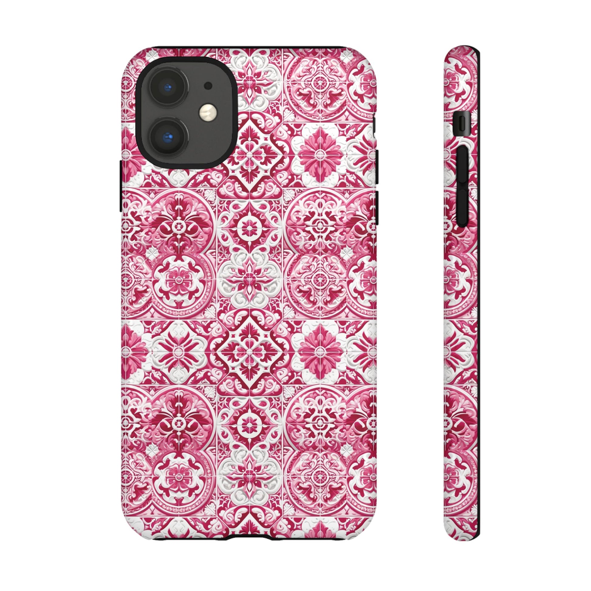 Pink and White Mediterranean Tile Design Phone Case - Stylish, Protective Cover for All Models Gift for Mom Accessory Gift for Her
