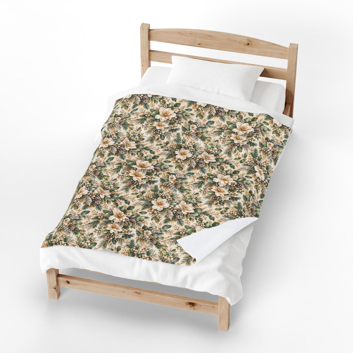 Sage Green & Champagne Floral Velveteen Plush Throw Blanket