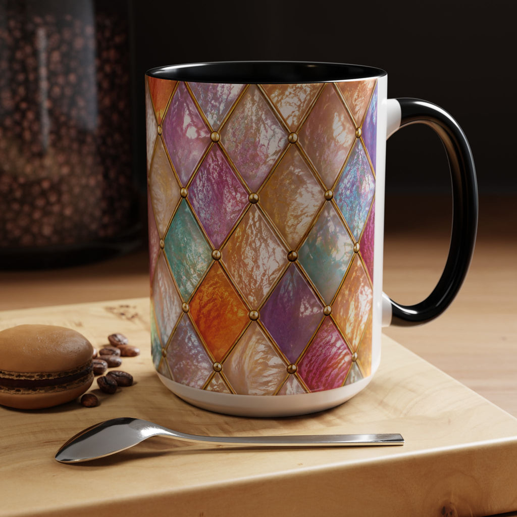 Colorful Jewel-Quilt Accent Coffee Mug — Vibrant Stained-Glass Pattern (11/15oz) Gift for her