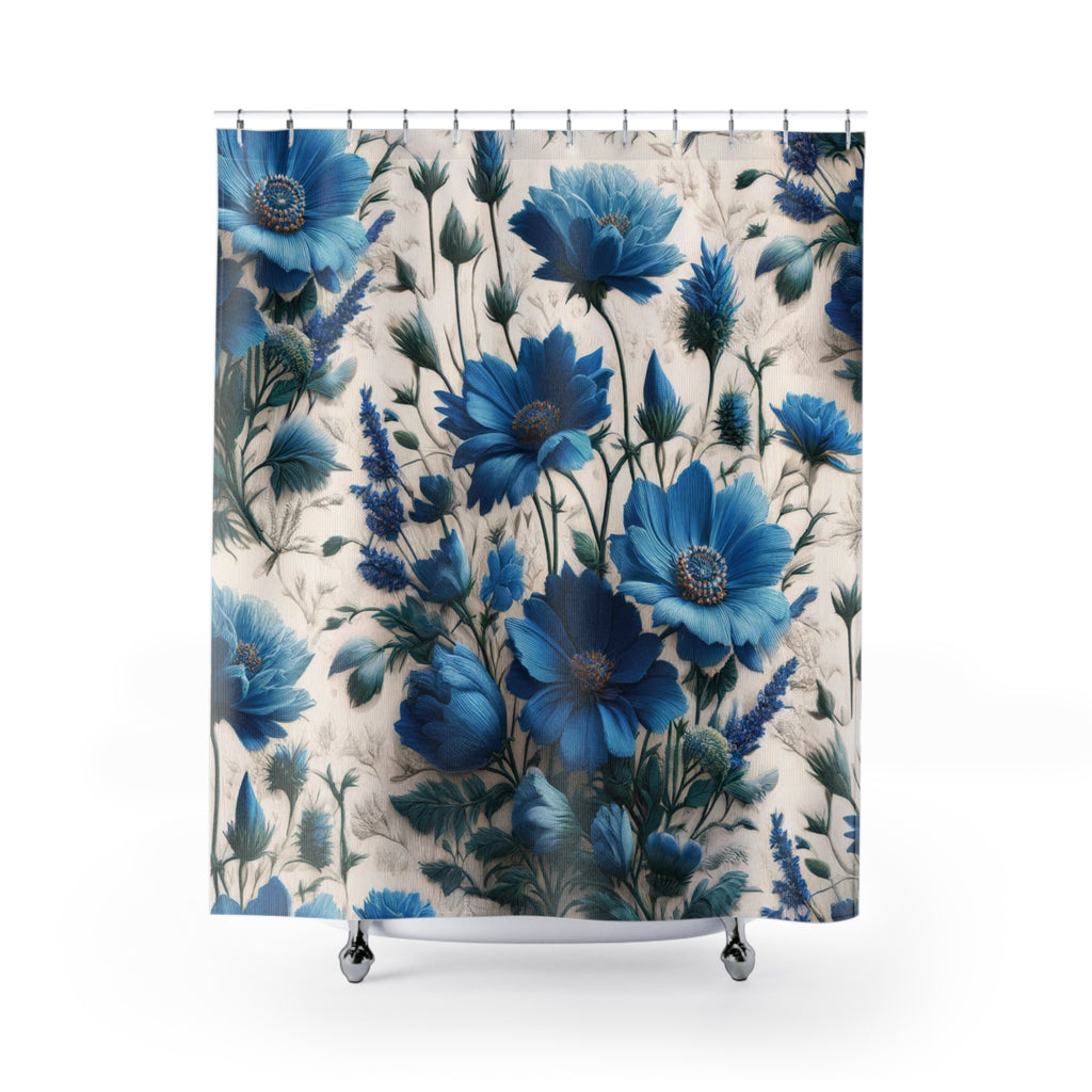 Blue Wildflower Shower Curtain - Enhance Your Bathroom Decor with Elegant Floral Design | Premium Quality, Waterproof, and Durable for a Fresh, Stylish LookWedding Gift for Mom Bridal Shower Gift Newlywed - MRSBYVALLE