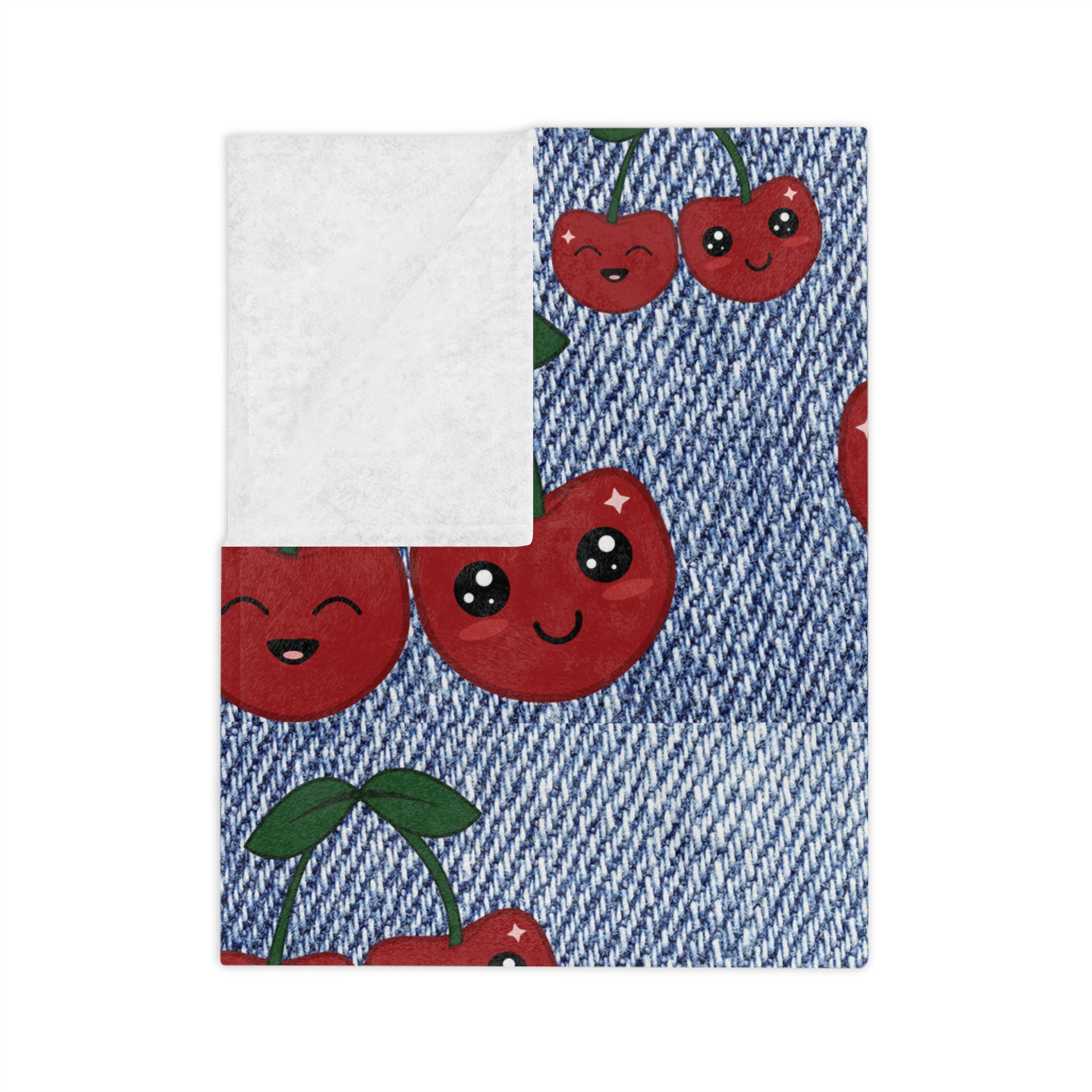 Luxurious Minky Blanket with Faux Denim Cherry Design Cozy Comfort Throw Ultra-Soft Microfiber Comfort Blanket, Perfect for Snuggling Decor, Cozy All-Season Warmth, Blanket Luxurious Comfort Housewarming Gift Throw.