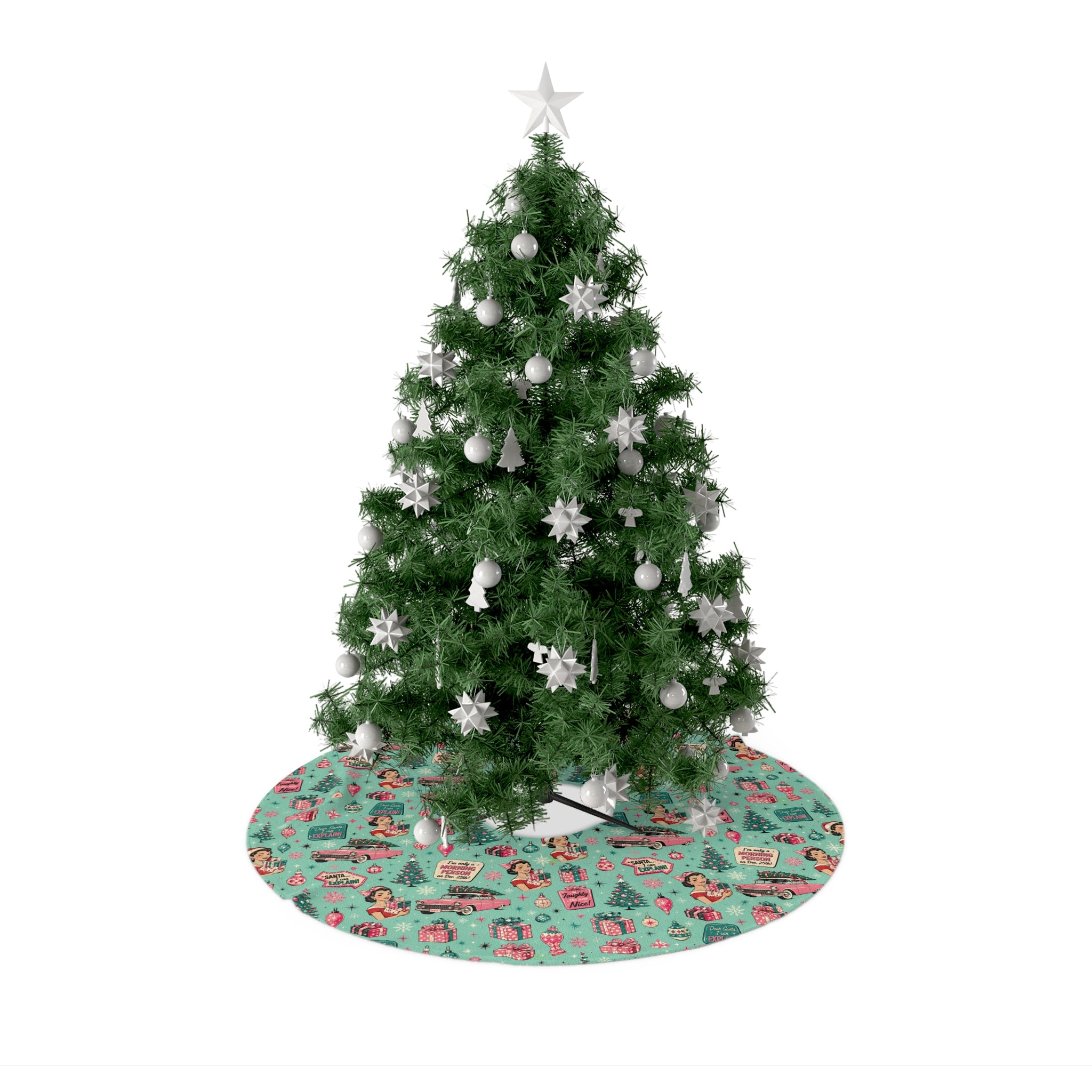 Funny Retro Pink Christmas Tree Skirt Vintage Mid Century Holiday Decor Cute Festive Christmas Tree Decoration