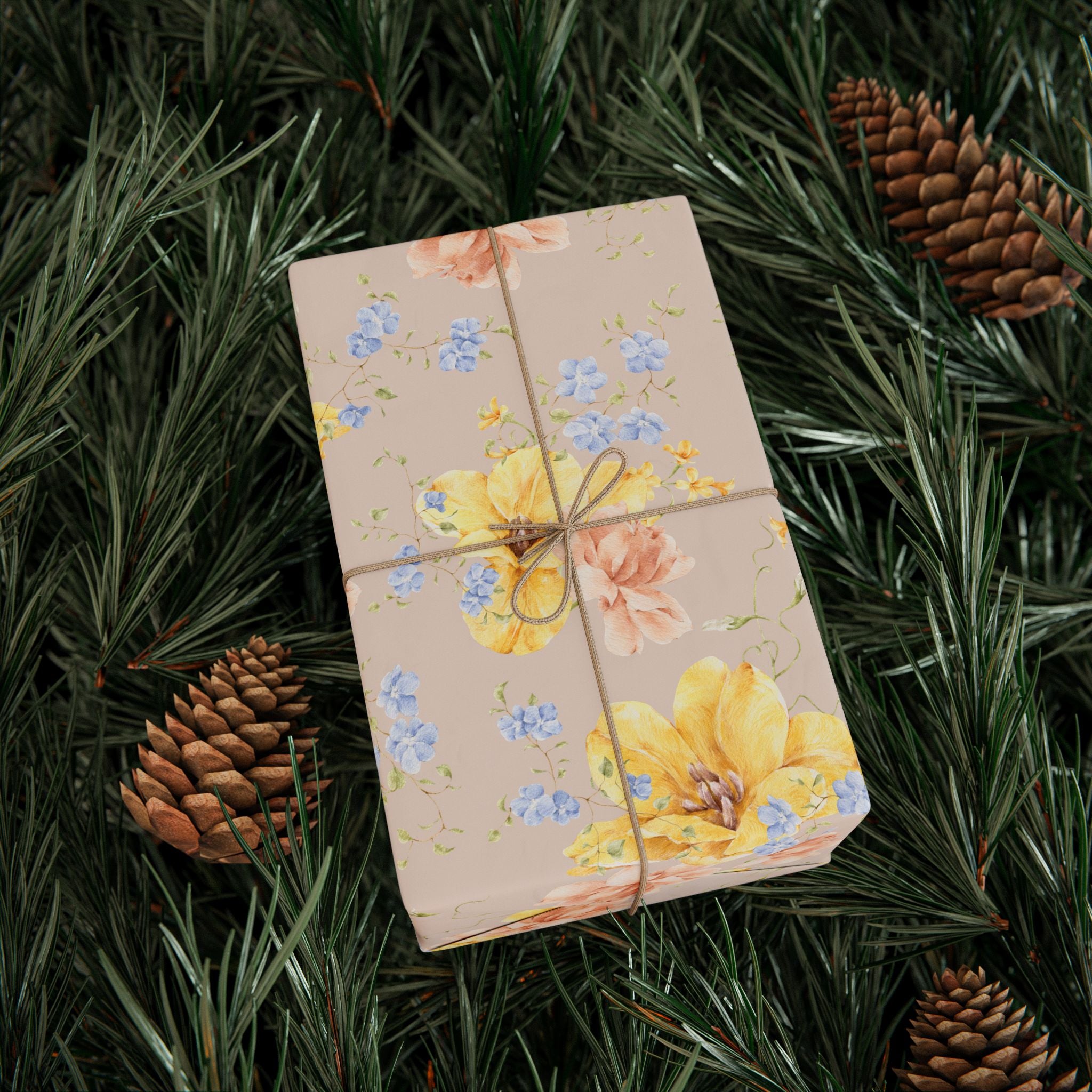 Yellow and Blue Floral Wrapping Paper | Wedding, Birthday & Bridal Shower Gift Wrap
