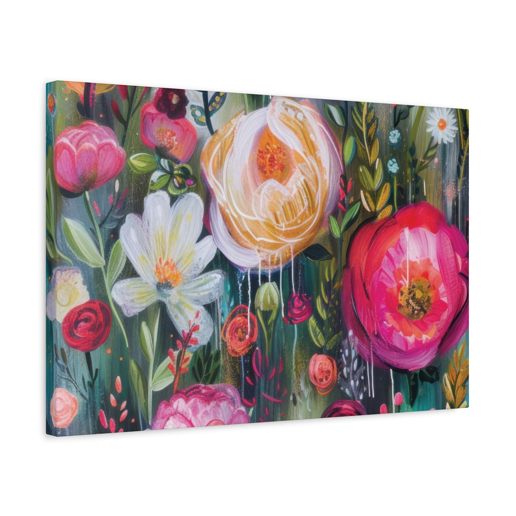Watercolor Boho Floral Wall Art Matte Canvas Stretched, Vibrant Botanical Design, Perfect for Living Room, Bedroom, or Office Decor, Adds a Stylish Touch to Any Space - MRSBYVALLE