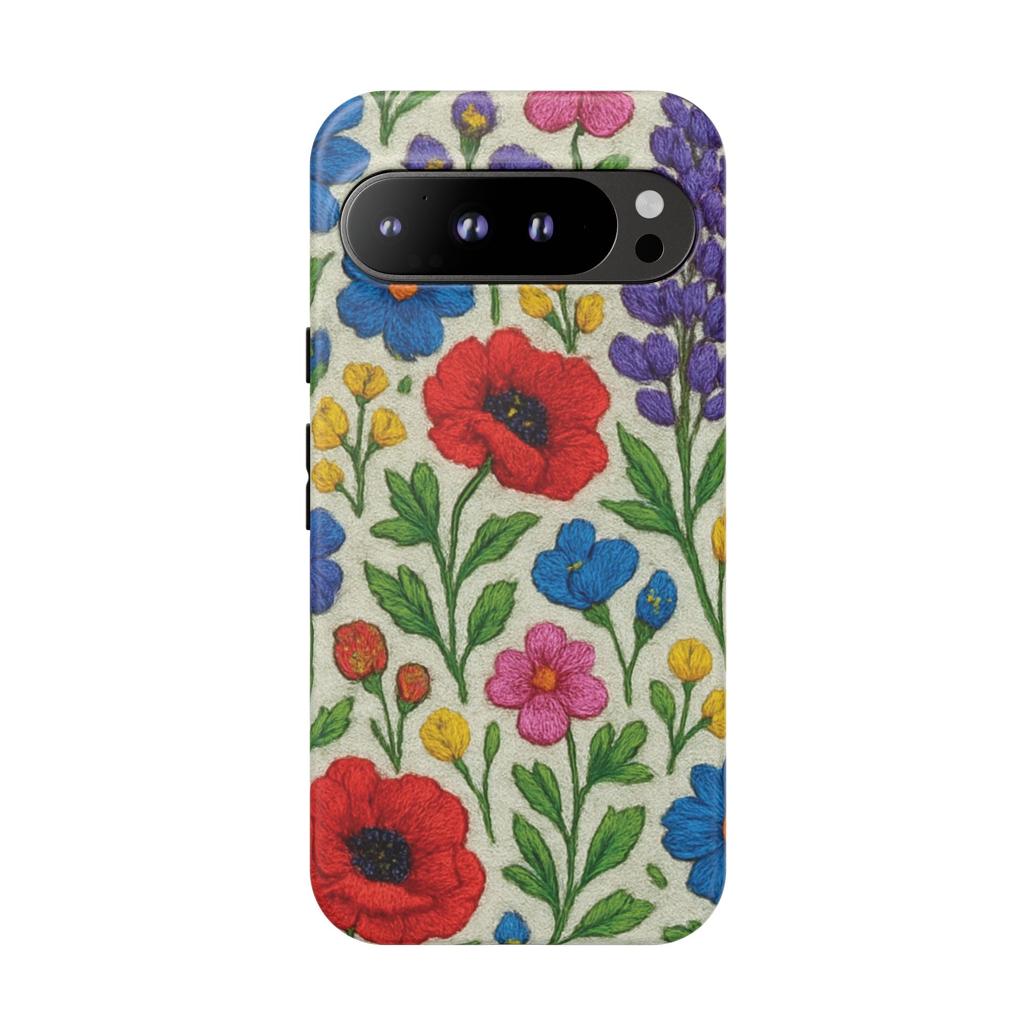 Bright 3D Illusion Wildflower Phone Case Cute Floral Design in Red, Pink, Blue – Aesthetic Protective Case for iPhone and  Android