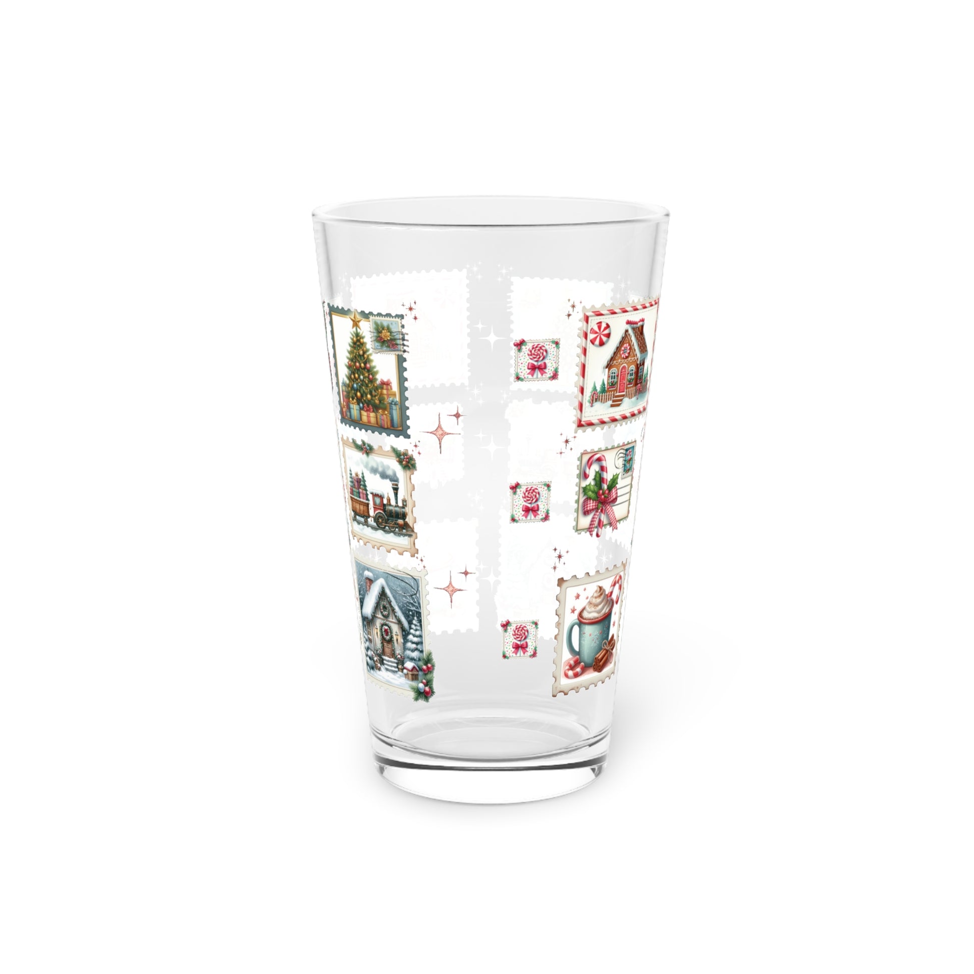 Christmas Postal Stamp Pint Glass Holiday Party 16oz
