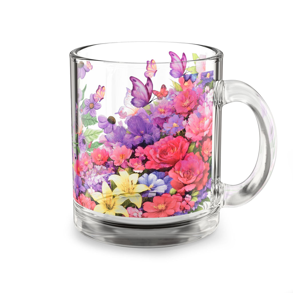 Mug en verre floral éclatant, 295 ml | Tasse à café ou à thé à motif floral, cadeau pour maman, anniversaire