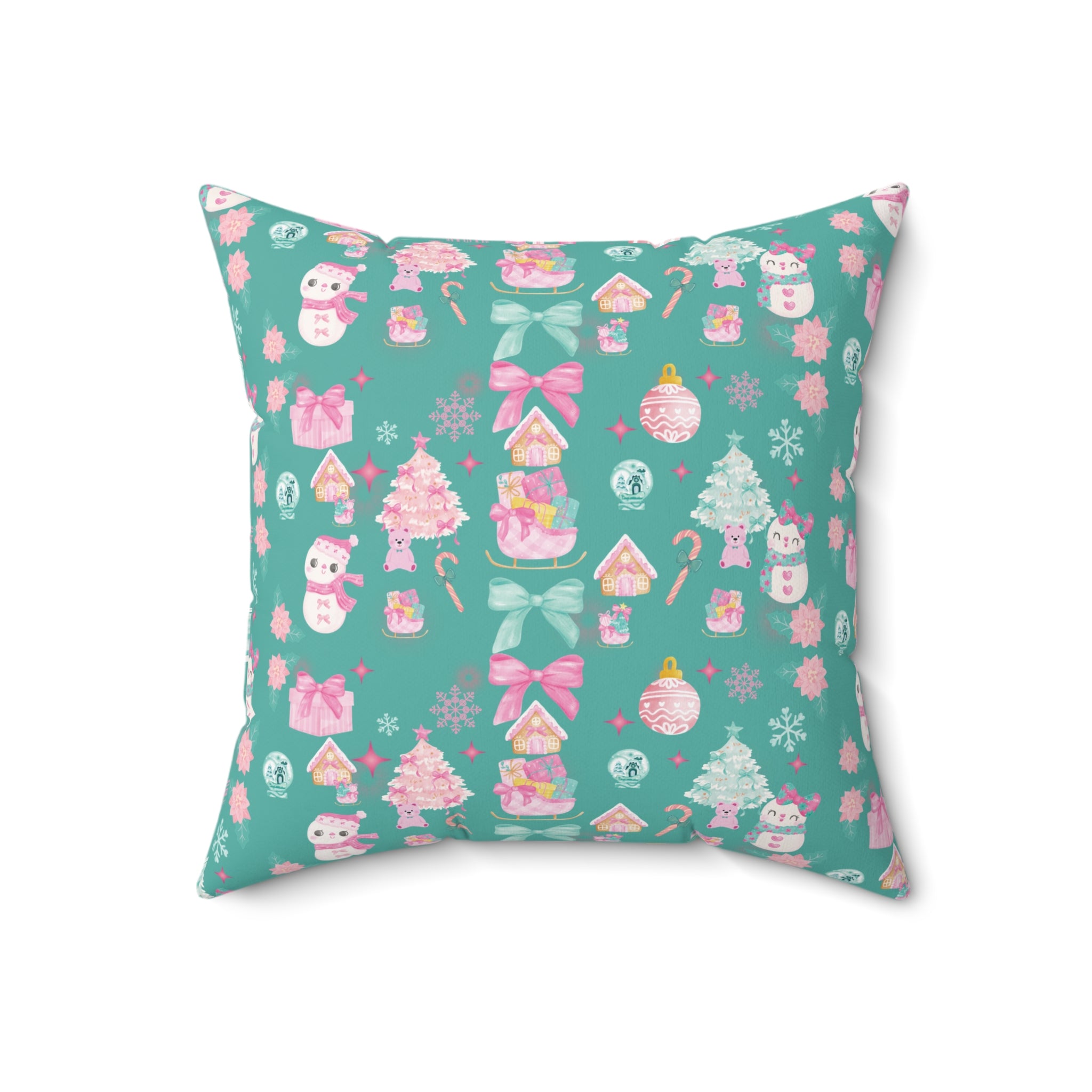 Glam Christmas Pillow  Pink  Turquoise Luxe Holiday Decor, Sparkling Square Accent Cushion for Sofa, Bed or Chair, Festive Chic Style Office
