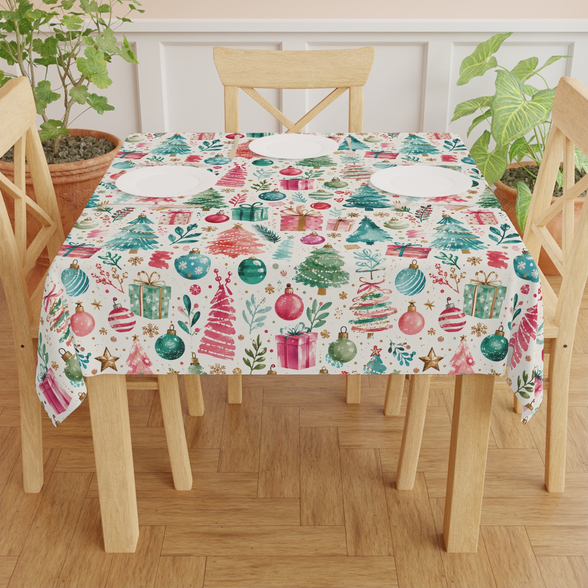 Christmas Trees & Gifts Tablecloth — Festive Holiday Holiday Table Linen Party