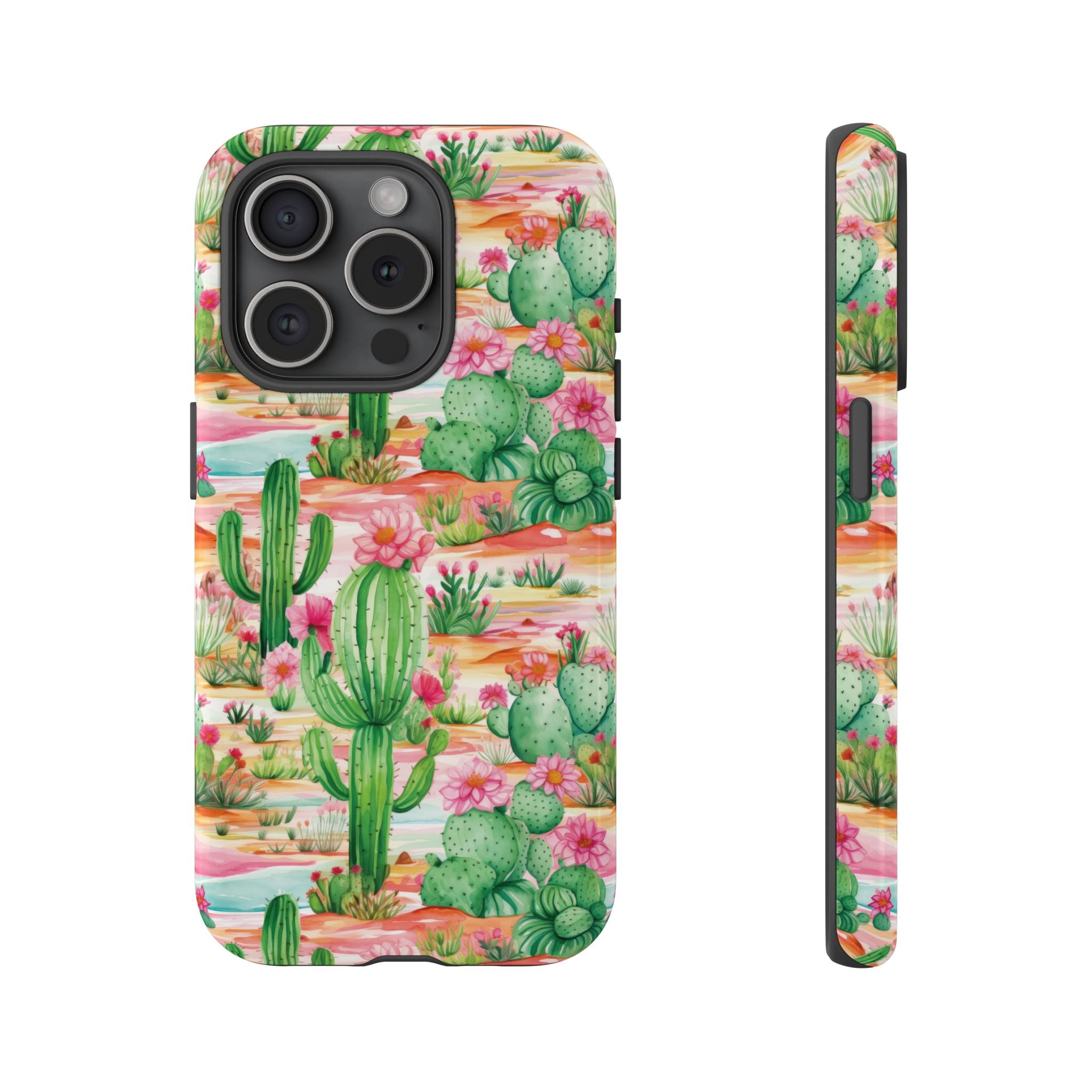 Pink and Mint Green Cactus Phone Case - Tough, Stylish Cover with Cactus Flowers | Durable Protection for iPhone & Android | Fresh Nature-Inspired Design!