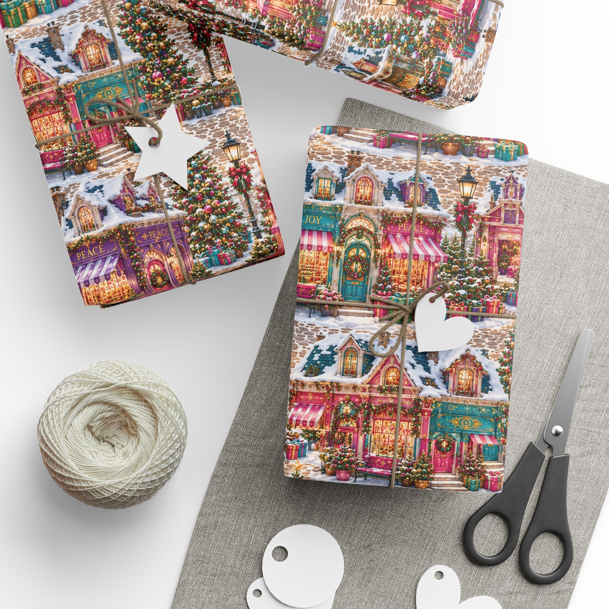 Christmas Village Wrapping Paper Roll  Festive Holiday Gift Wrap