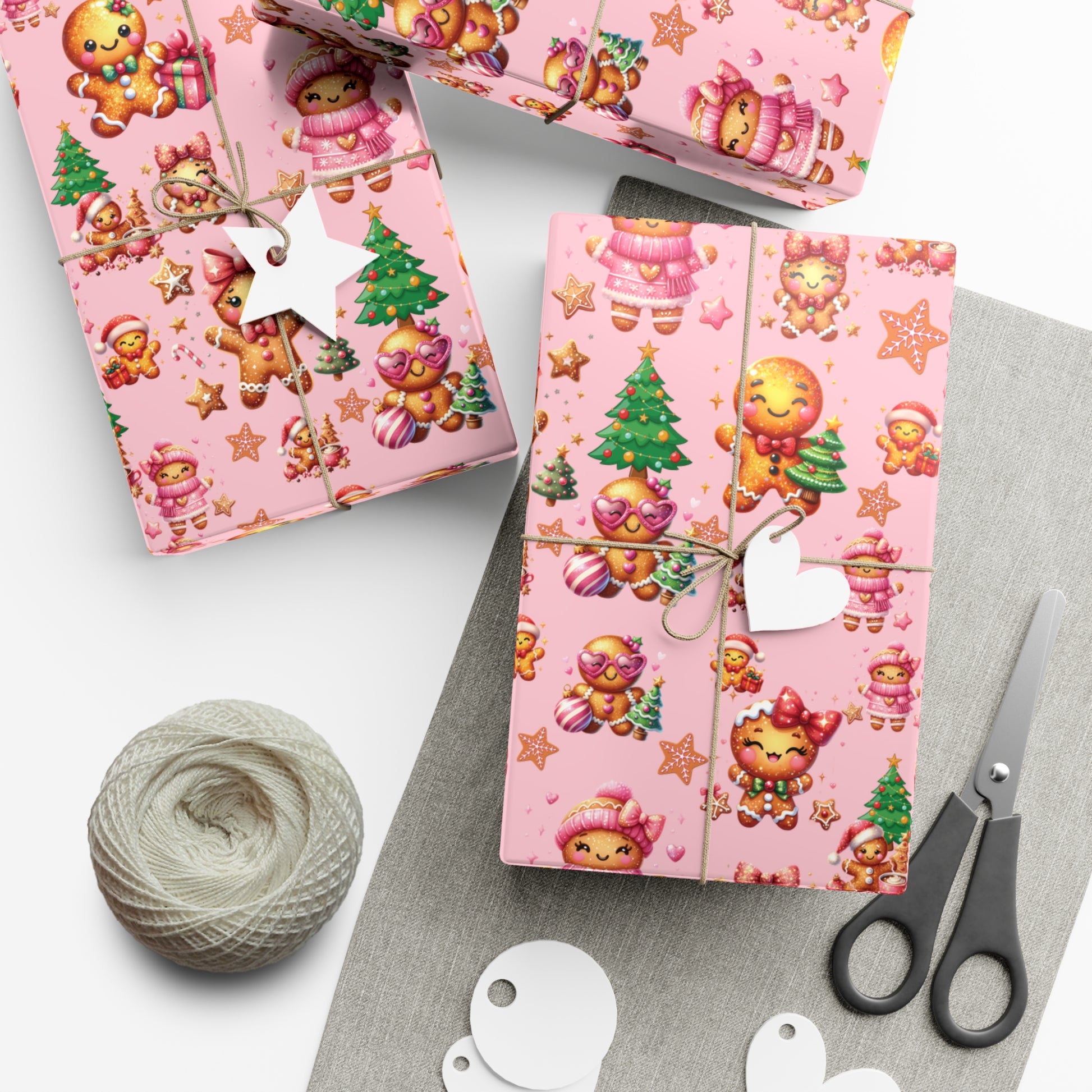 Pink Gingerbread Girls Christmas Wrapping Paper Cute Holiday Gift Wrap for Her, Festive & Whimsical Packaging for Xmas, Baby Showers Birthdays 3 SizesPerfect for Seasonal Gifting