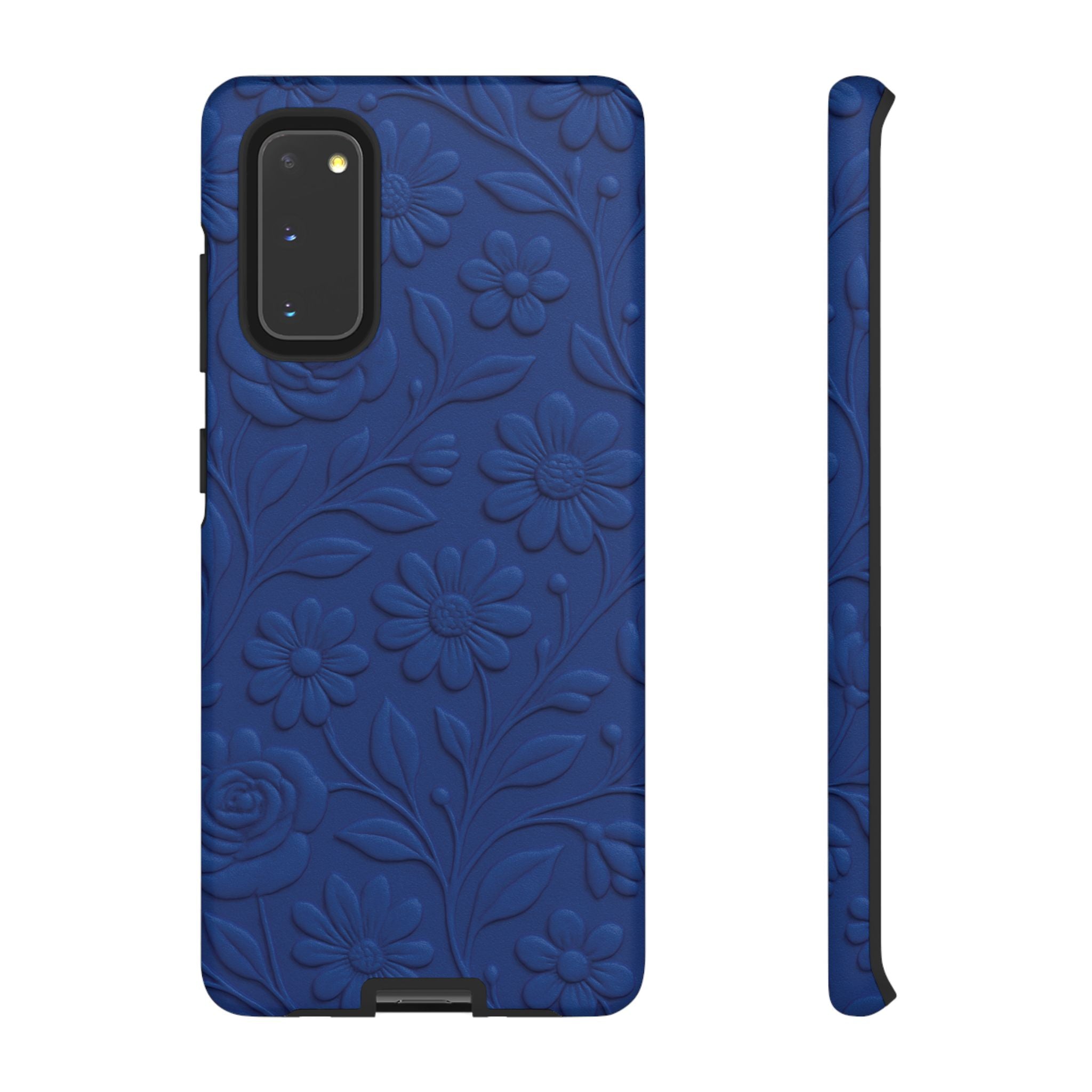 3D Illusion Floral Cobalt Blue Phone Case Elegant Raised Flower Design, Seamless Textured Look, Durable & Stylish Protection for iPhone and Android Models Fits iPhone & Samsung Models