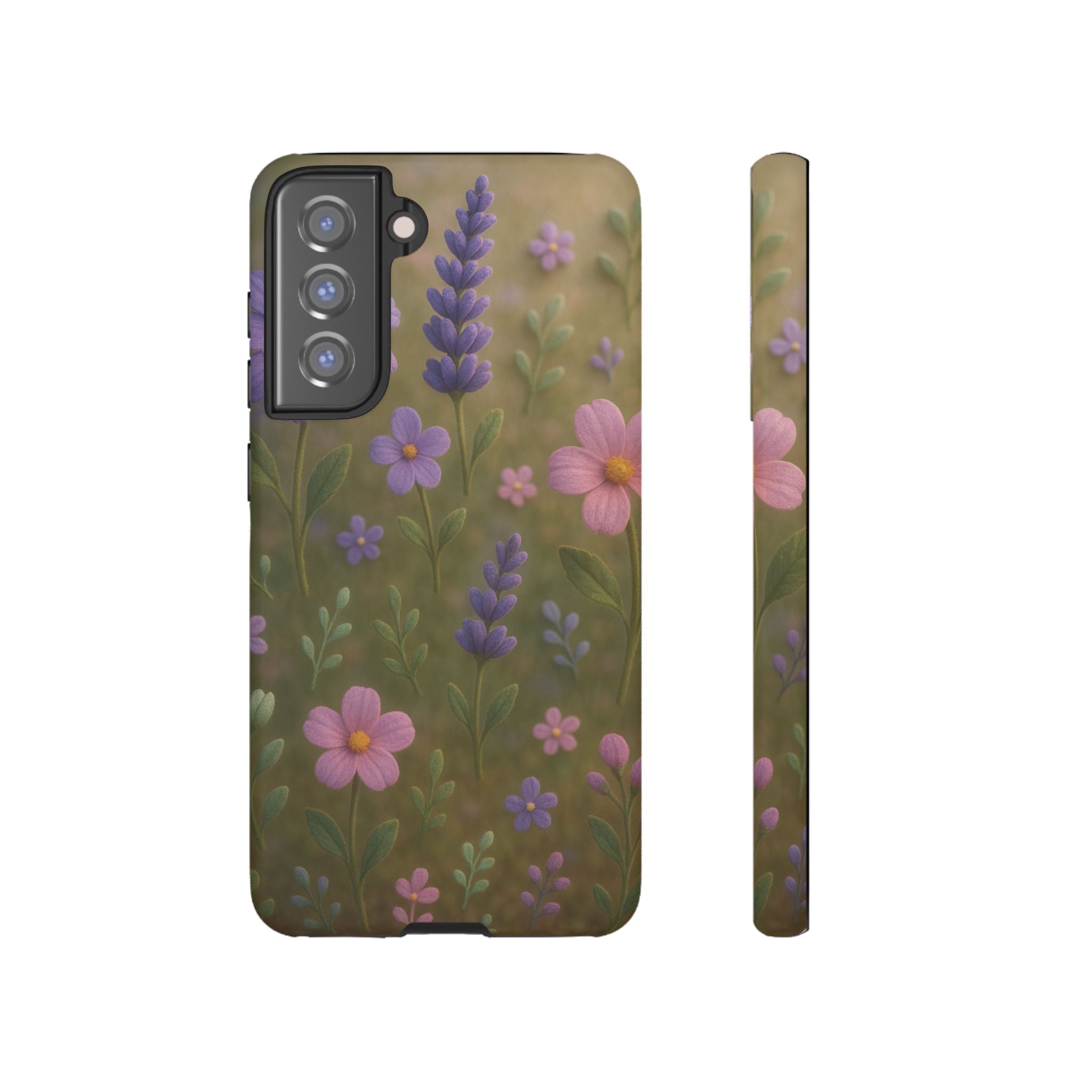 Pastel Flowers 3D Illusion Wildflower Phone Case Cute Pastel Floral Design in Lavender, Pink, Mint Green Aesthetic Protective Case for iPhone and  Android
