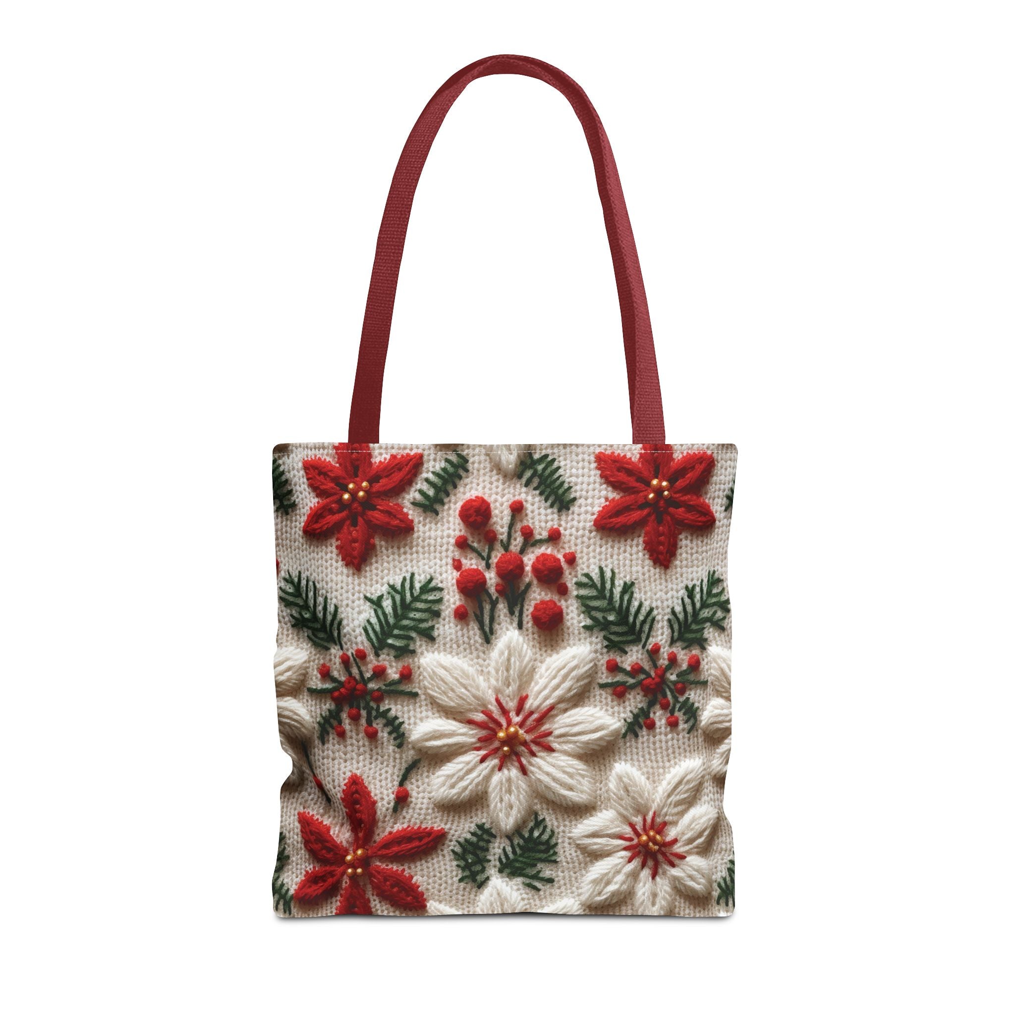 Festive Poinsettia Christmas Tote Stylish Holiday Bag for Shopping, Gifts, and Everyday Use - Durable, Reusable, and Perfect for Spreading Cheer This Holiday Season - MRSBYVALLE