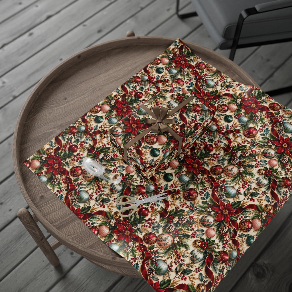 Vintage Christmas Poinsettia Wrapping Paper
