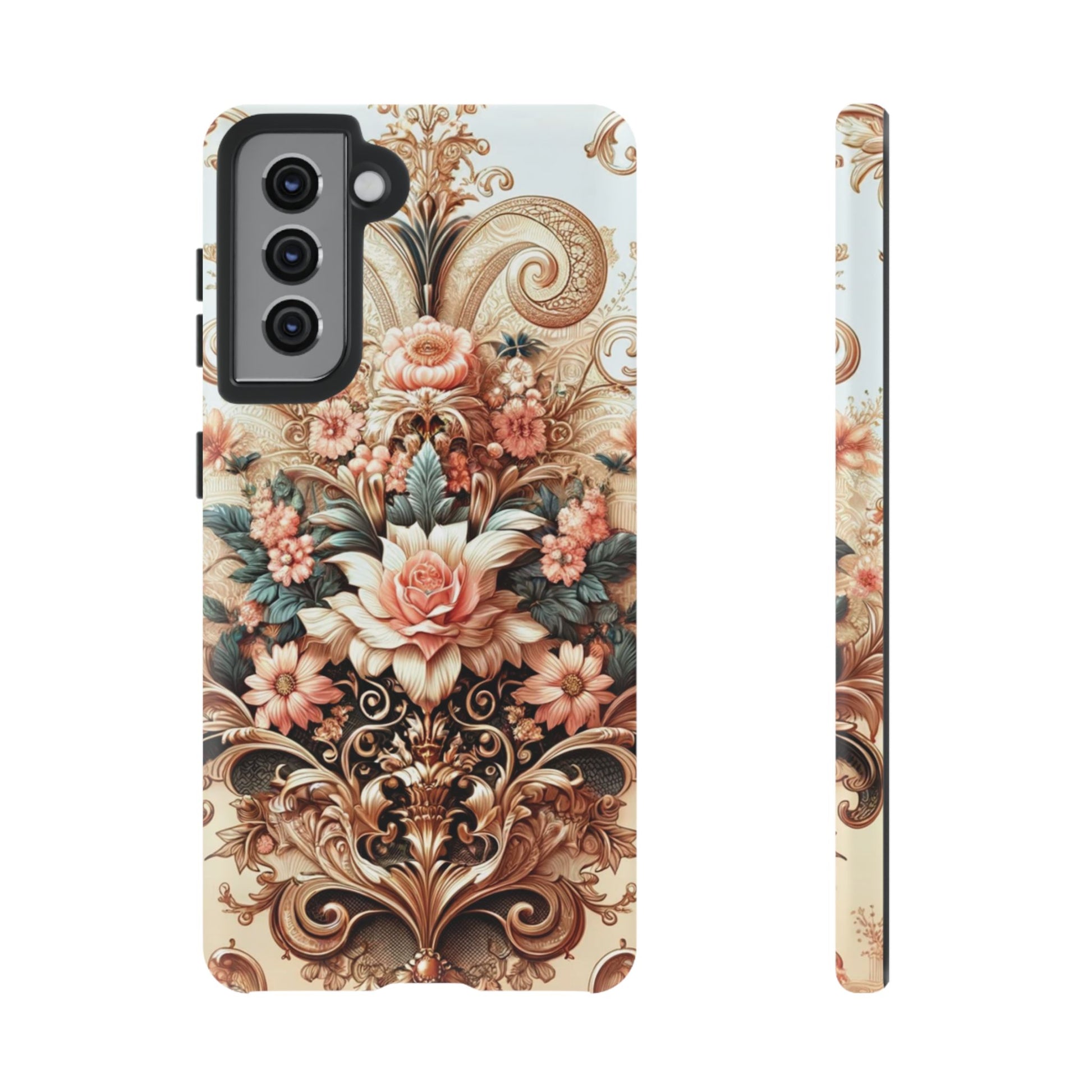 Gold Design Luxury Phone Tough Case Floral Elegant Durable Stylish for Modern Devices iPhone 17, 16, 15, Samsung iPhone Samsung Accessory Gift for Her