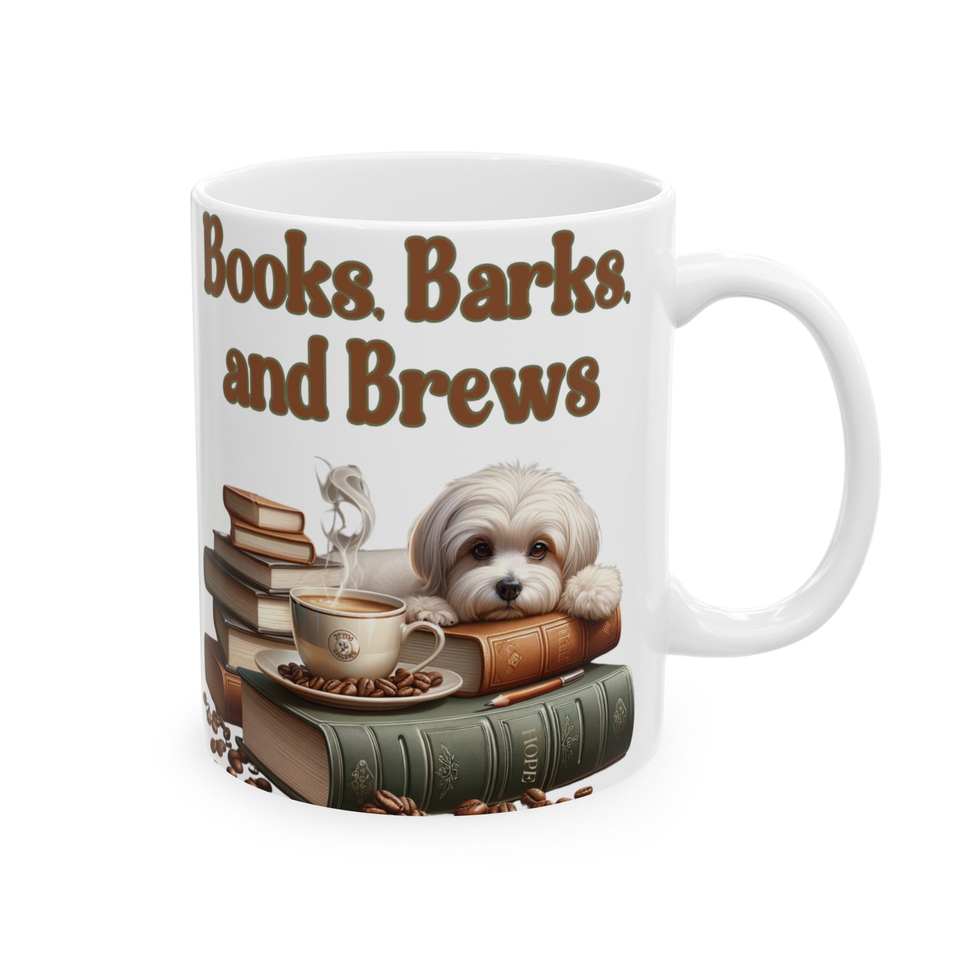 Books, Barks, and Brew Ceramic Coffee Mug Perfect for Dog Lovers and Bookworms | Available in 11 and 15 oz Cozy Coffee Moments with Canine Companions - MRSBYVALLE