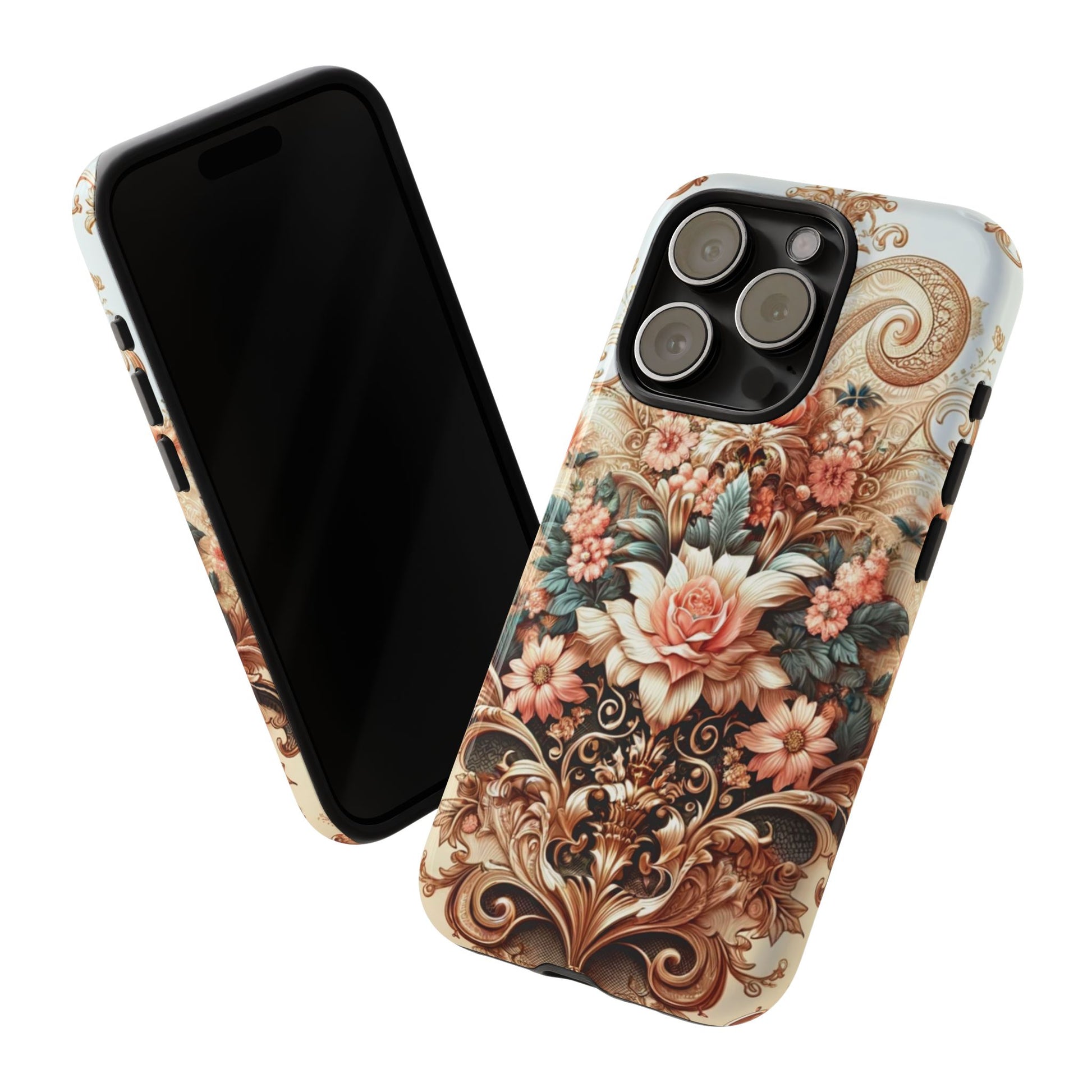 Gold Design Luxury Phone Tough Case Floral Elegant Durable Stylish for Modern Devices iPhone 17, 16, 15, Samsung iPhone Samsung Accessory Gift for Her