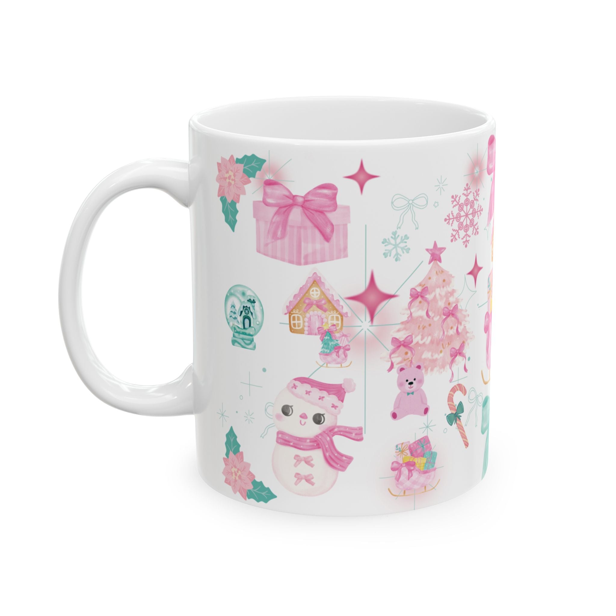 Glam Christmas Mug  Pink  Turquoise Holiday Coffee Cup, Festive Ceramic Mug in 11oz  15oz, Chic Gift for Hot Cocoa or Morning Lattes Mom