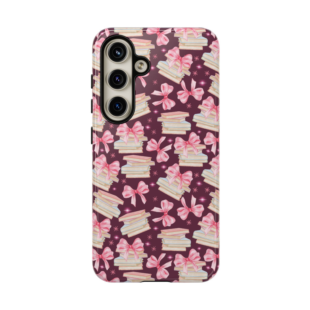 Coquette Pink Bows & Books Phone Case for iPhone 16 15 14 13 12  21 23 Samsung, and Pixel | Stylish Protective Cover Gift for Her Perfect for Floral Lover