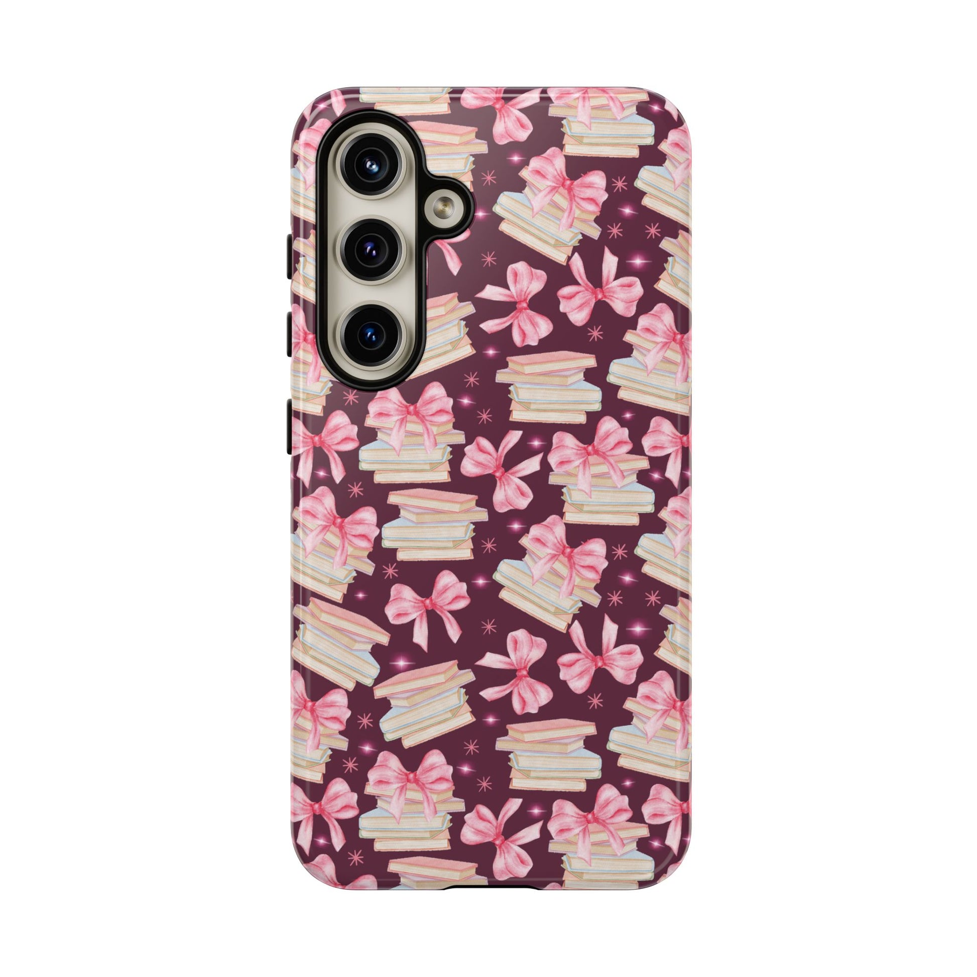 Coquette Pink Bows & Books Phone Case for iPhone 16 15 14 13 12  21 23 Samsung, and Pixel | Stylish Protective Cover Gift for Her Perfect for Floral Lover