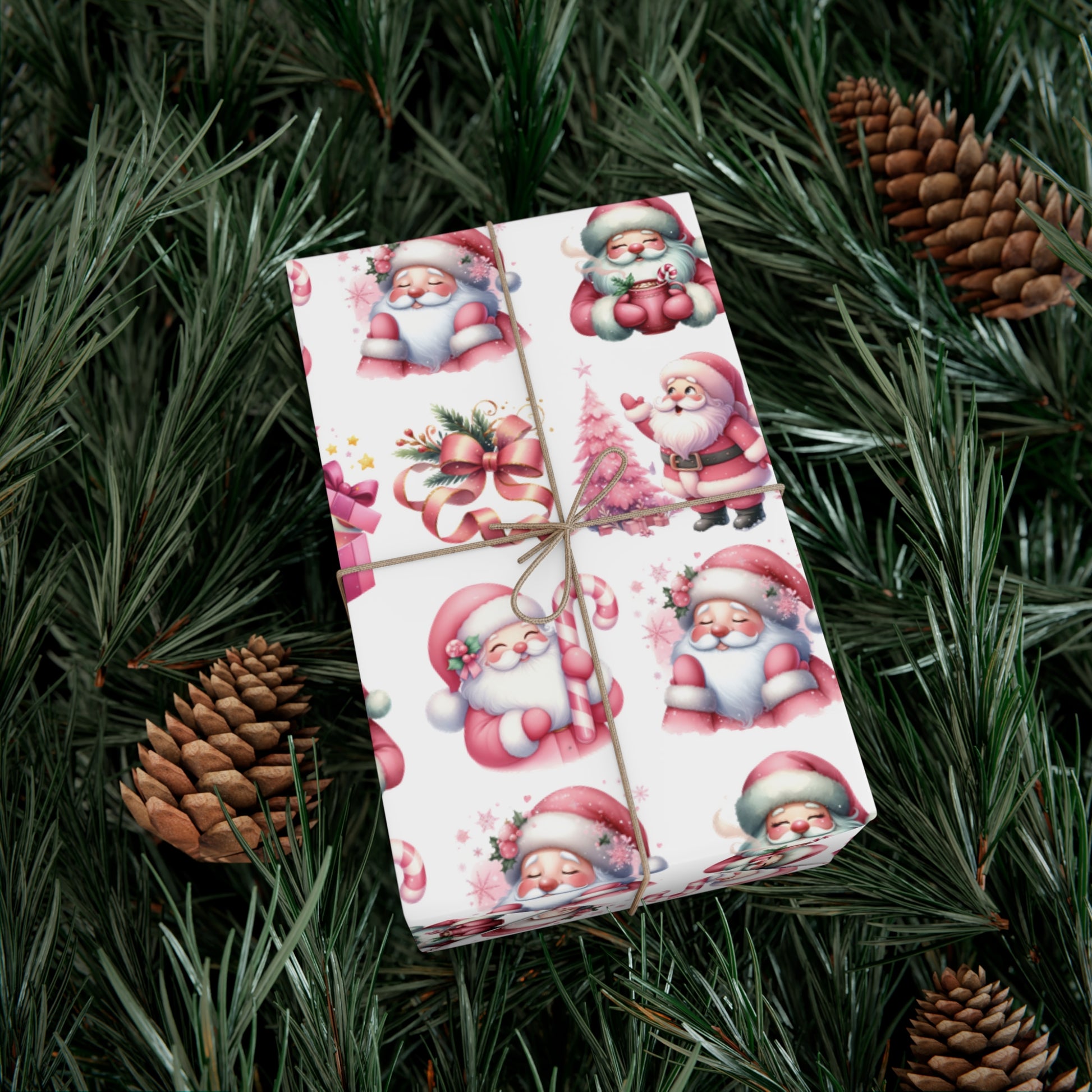 Pink Gift Wrap Papers, Christmas Santa Holiday Wrapping Pink Vintage Gift Packaging, Xmas Party Supplies, Decorative Present Wrap for Mom Premium Quality - MRSBYVALLE