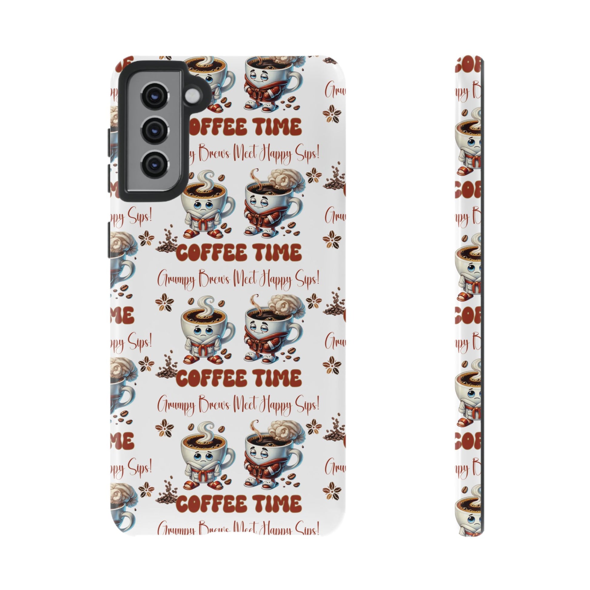 Grumpy Brews Meet Happy Sips Phone Case Compatible with iPhone, Samsung & Pixel | Fun, Durable Protection for Coffee Lovers | Unique Design, Shockproof & Scratch-Resistant Perfect for Coffee Lover - MRSBYVALLE