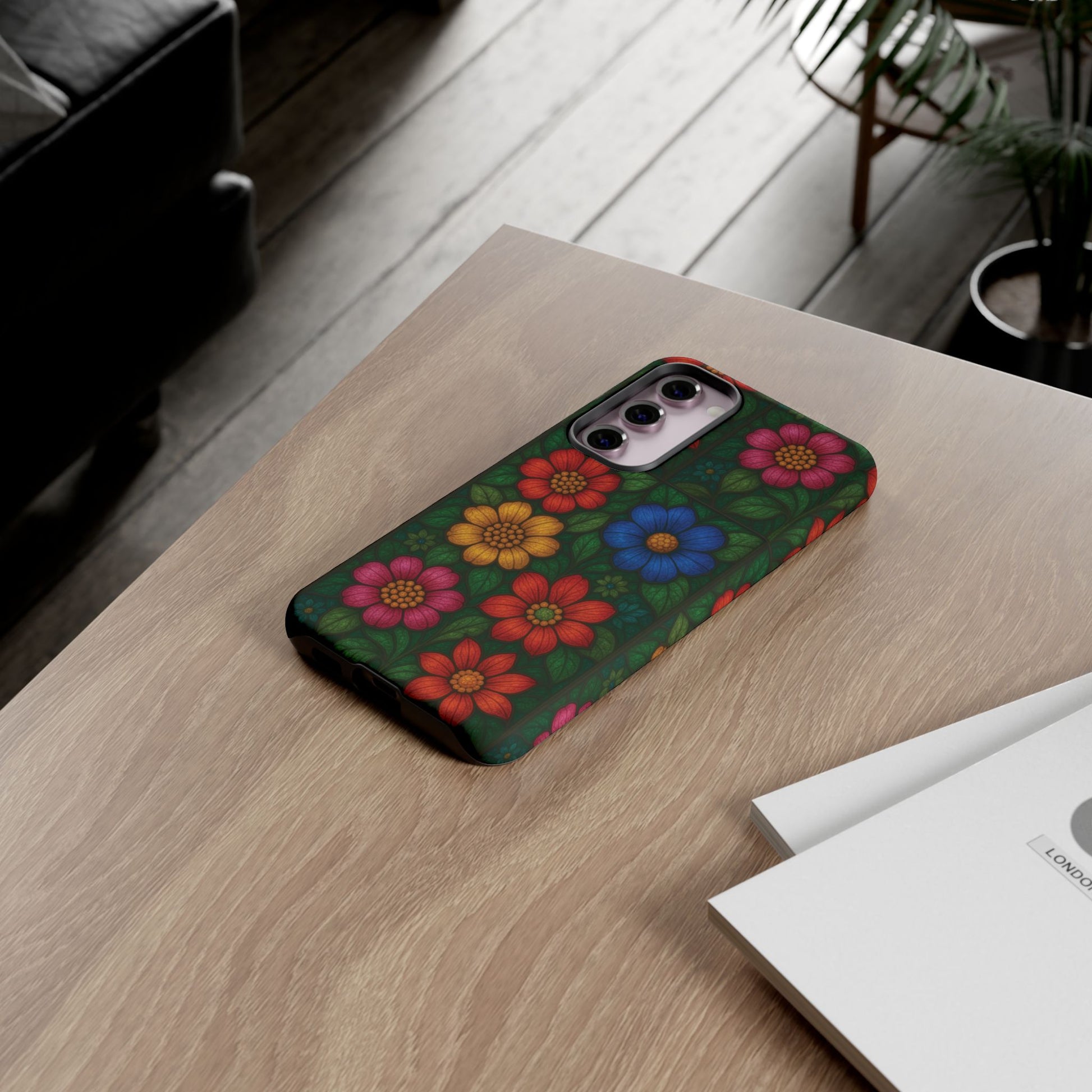 Bright Floral Stained Glass Illusion Phone Case Colorful Abstract Art, Aesthetic Protective Cover for iPhone, Samsung & Google, Unique Gift Idea Mom