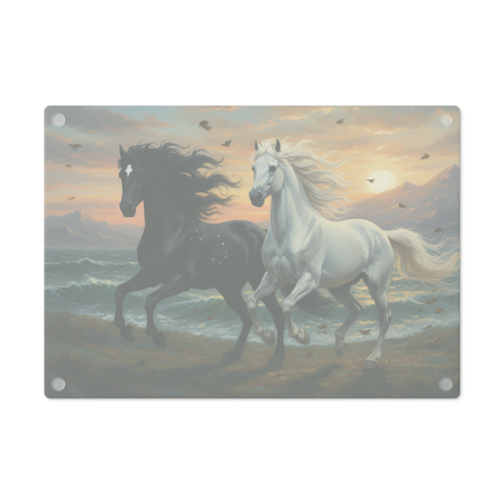 Planche à Découper en Verre Trempé Chevaux Majestueux – Un Essentiel de Cuisine Durable et Facile à Nettoyer