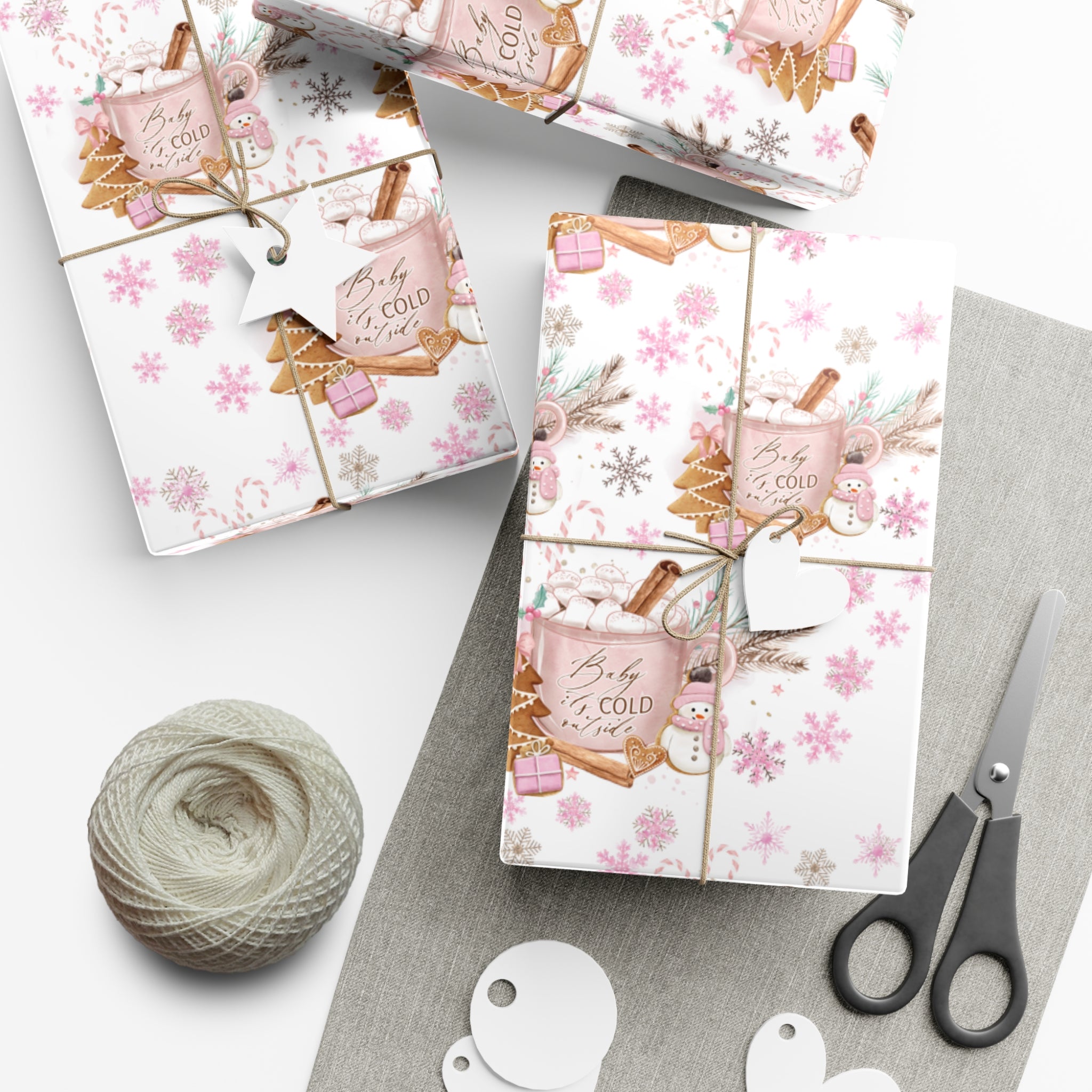 Baby it's Cold Outside Pink and White Wrapping Paper - Festive Holiday Design, Premium Quality, 100% Recyclable, Perfect for Christmas Gifts and Special Occasions - MRSBYVALLE