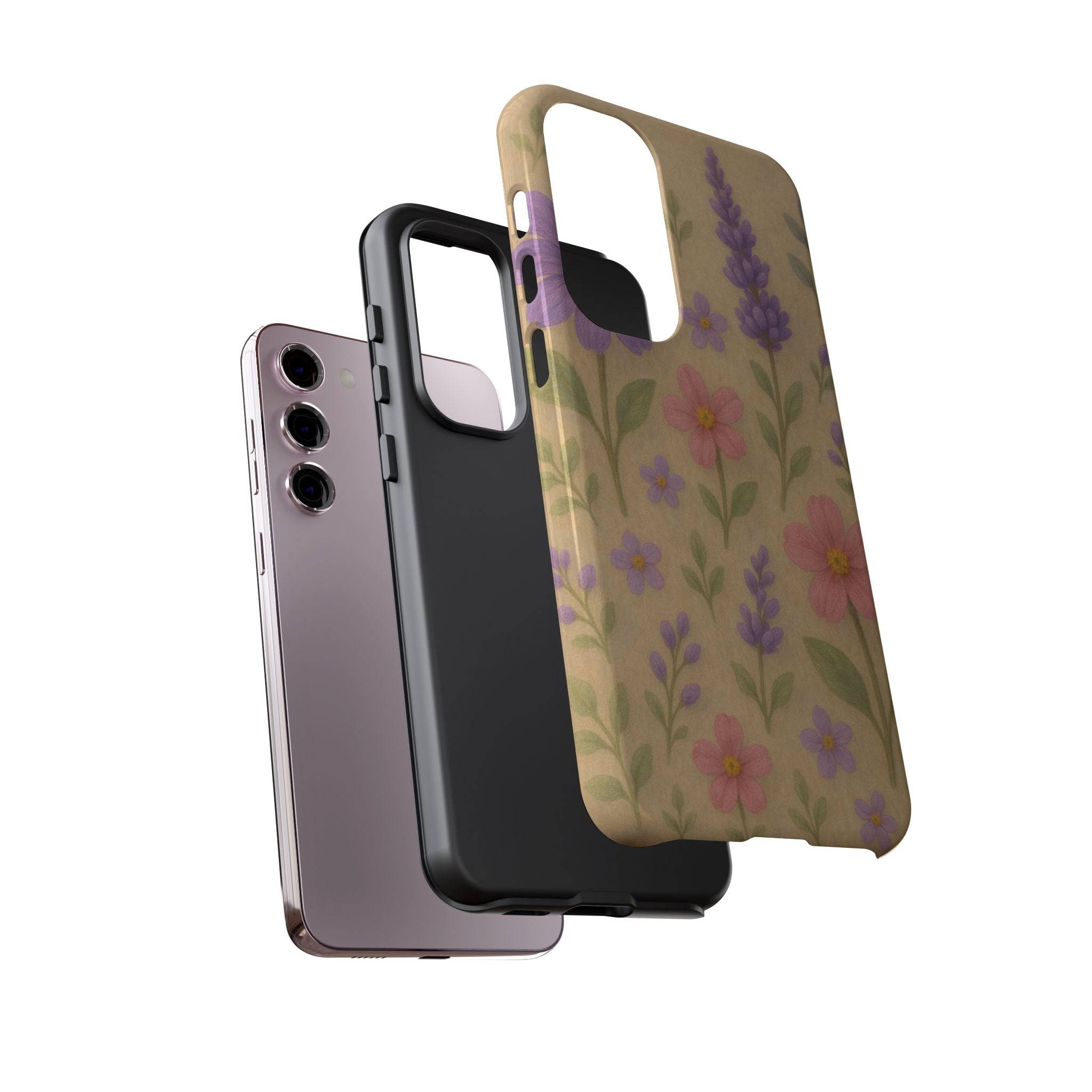 3D Illusion Wildflower Phone Case Cute Pastel Floral Design in Lavender, Pink, Mint Green – Aesthetic Protective Case for iPhone and  Android
