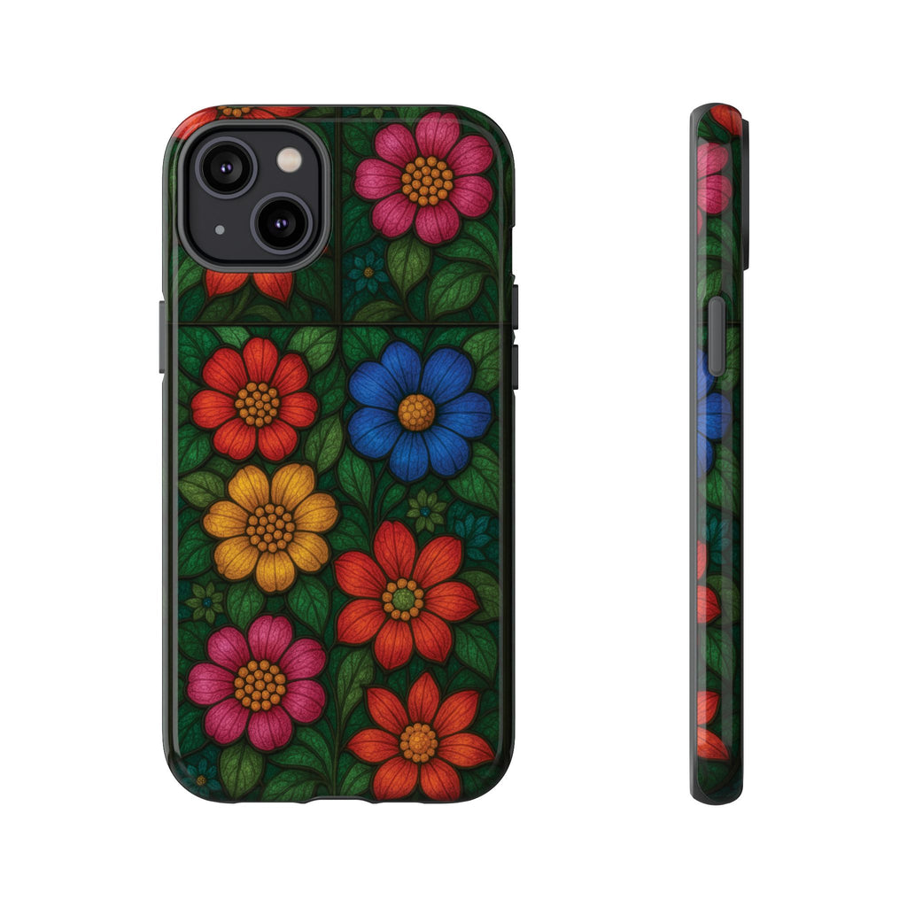 Coque de téléphone effet vitrail floral lumineux Art abstrait coloré, Étui de protection esthétique pour iPhone, Samsung et Google, Idée cadeau unique pour maman