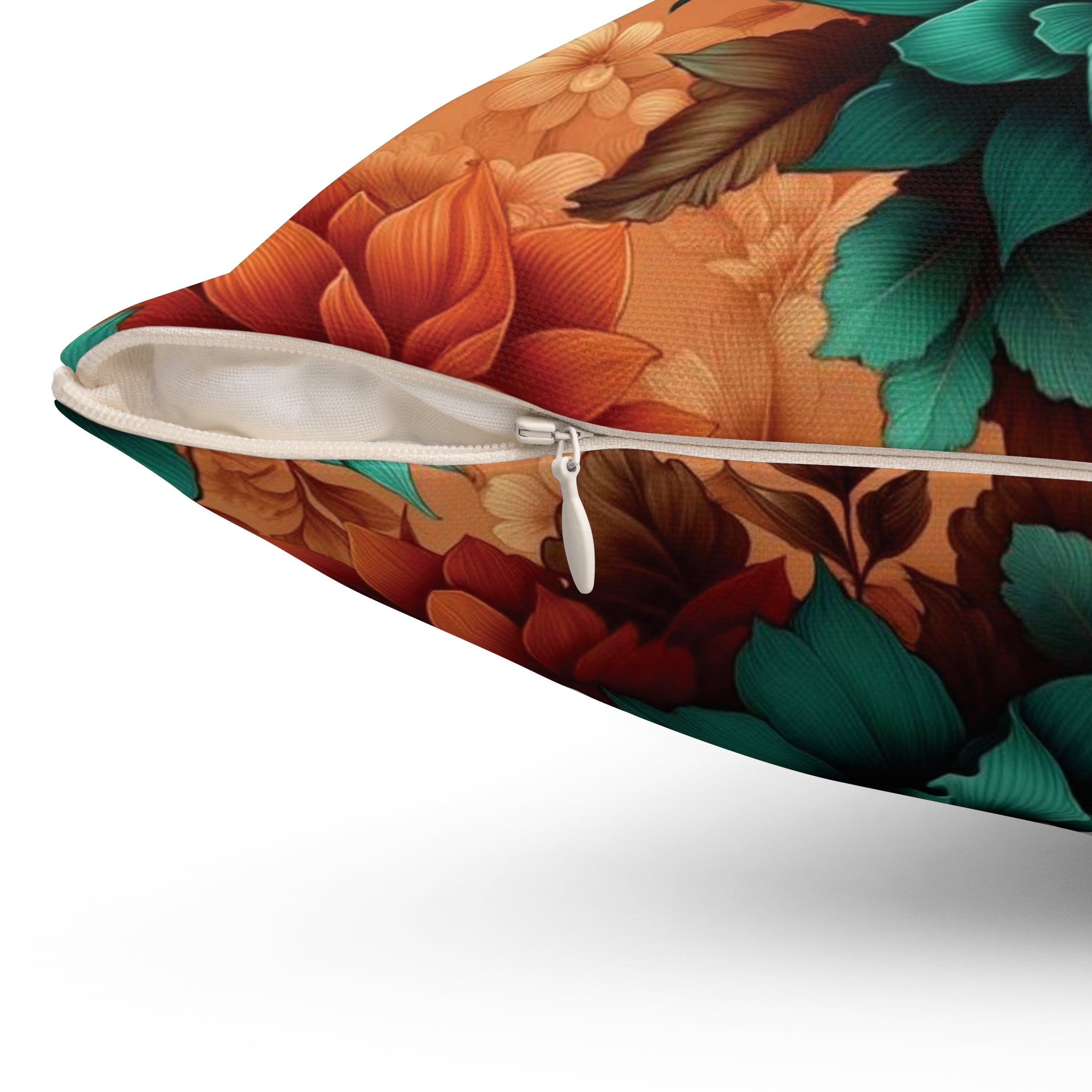 Aqua and Burnt Orange Floral Bliss Luxurious Chenille Decorative Pillow Living Room Comfort for Bedroom or Housewarming Gift New House, Bridal Shower Gift - MRSBYVALLE