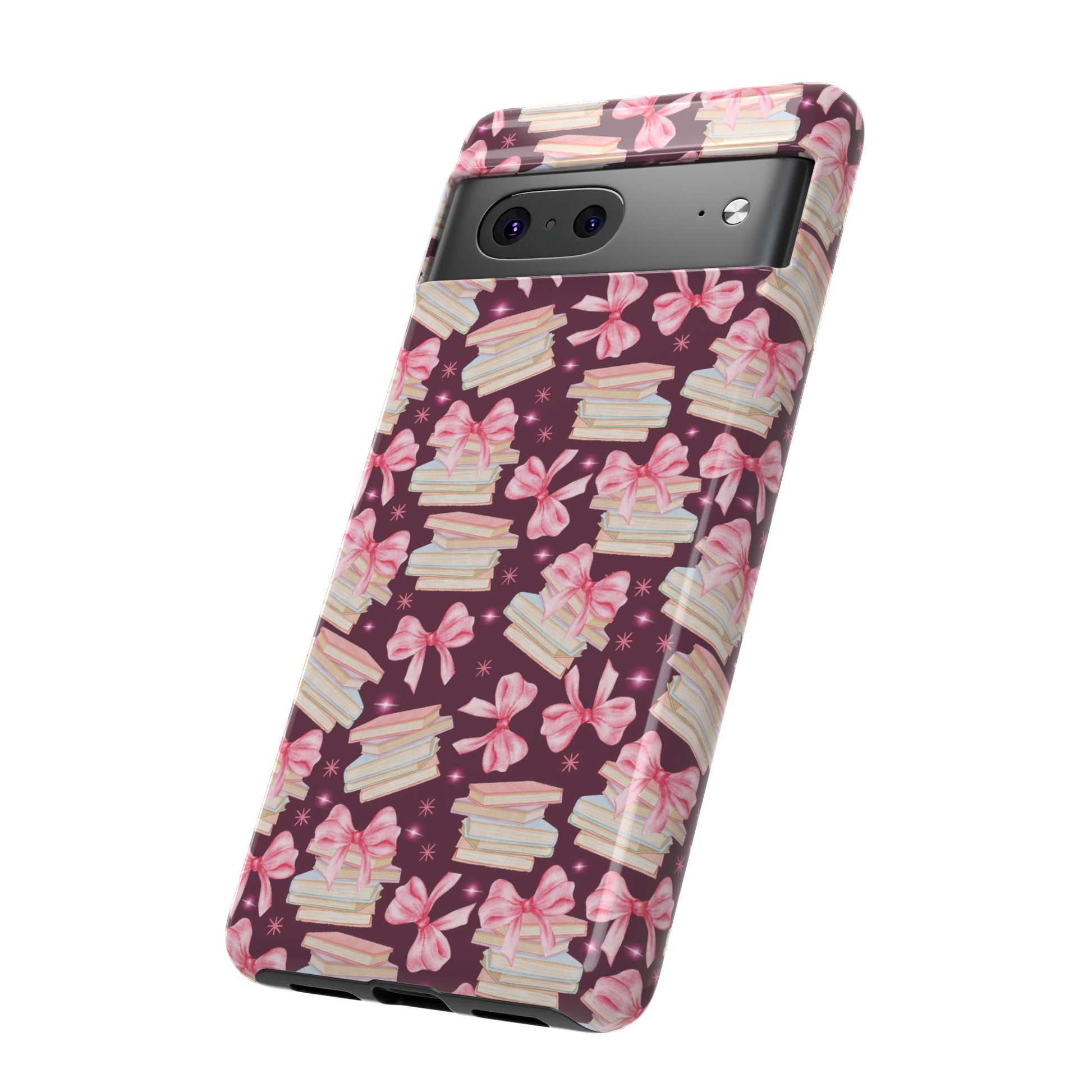 Coquette Pink Bows & Books Phone Case for iPhone 16 15 14 13 12  21 23 Samsung, and Pixel | Stylish Protective Cover Gift for Her Perfect for Floral Lover