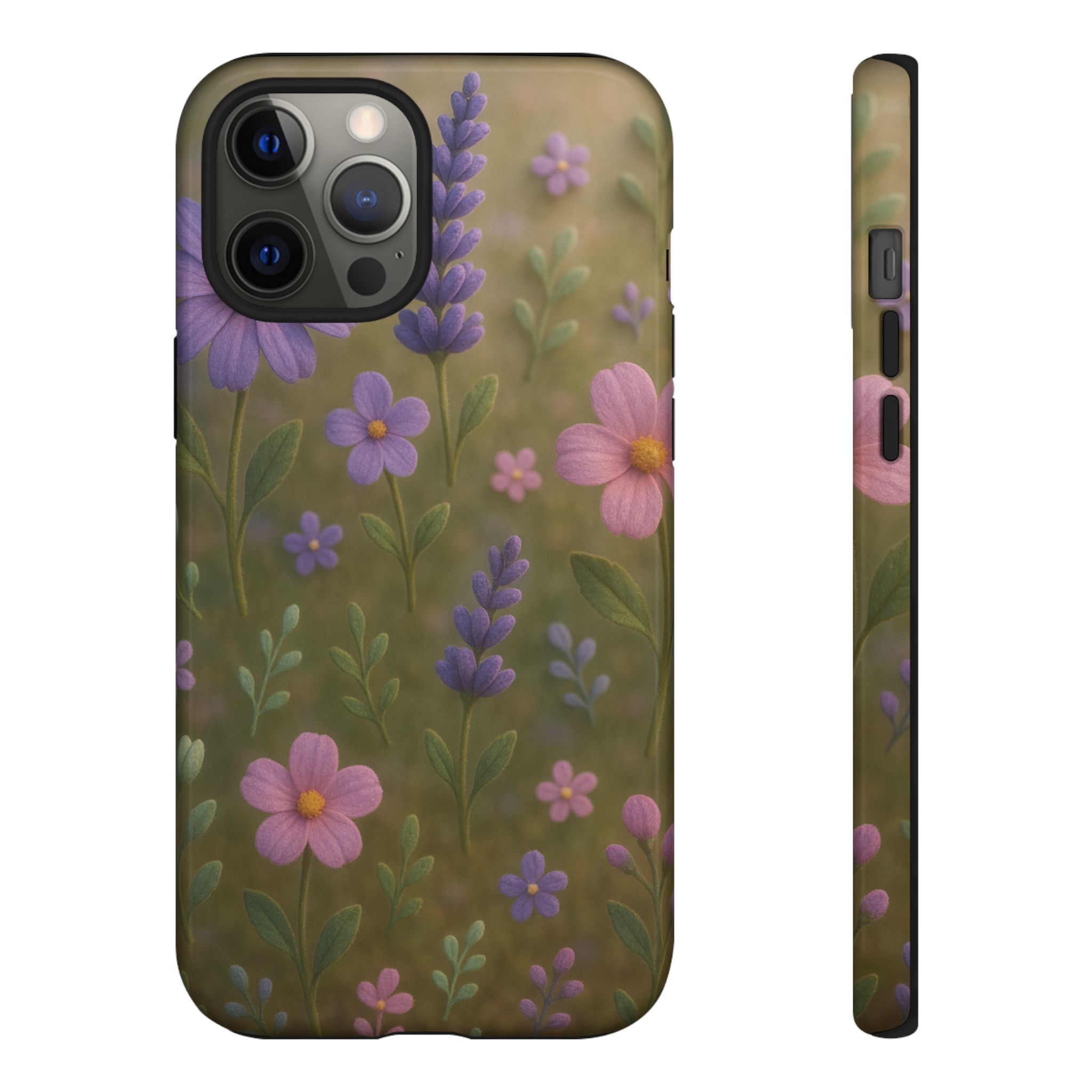 Pastel Flowers 3D Illusion Wildflower Phone Case Cute Pastel Floral Design in Lavender, Pink, Mint Green Aesthetic Protective Case for iPhone and  Android