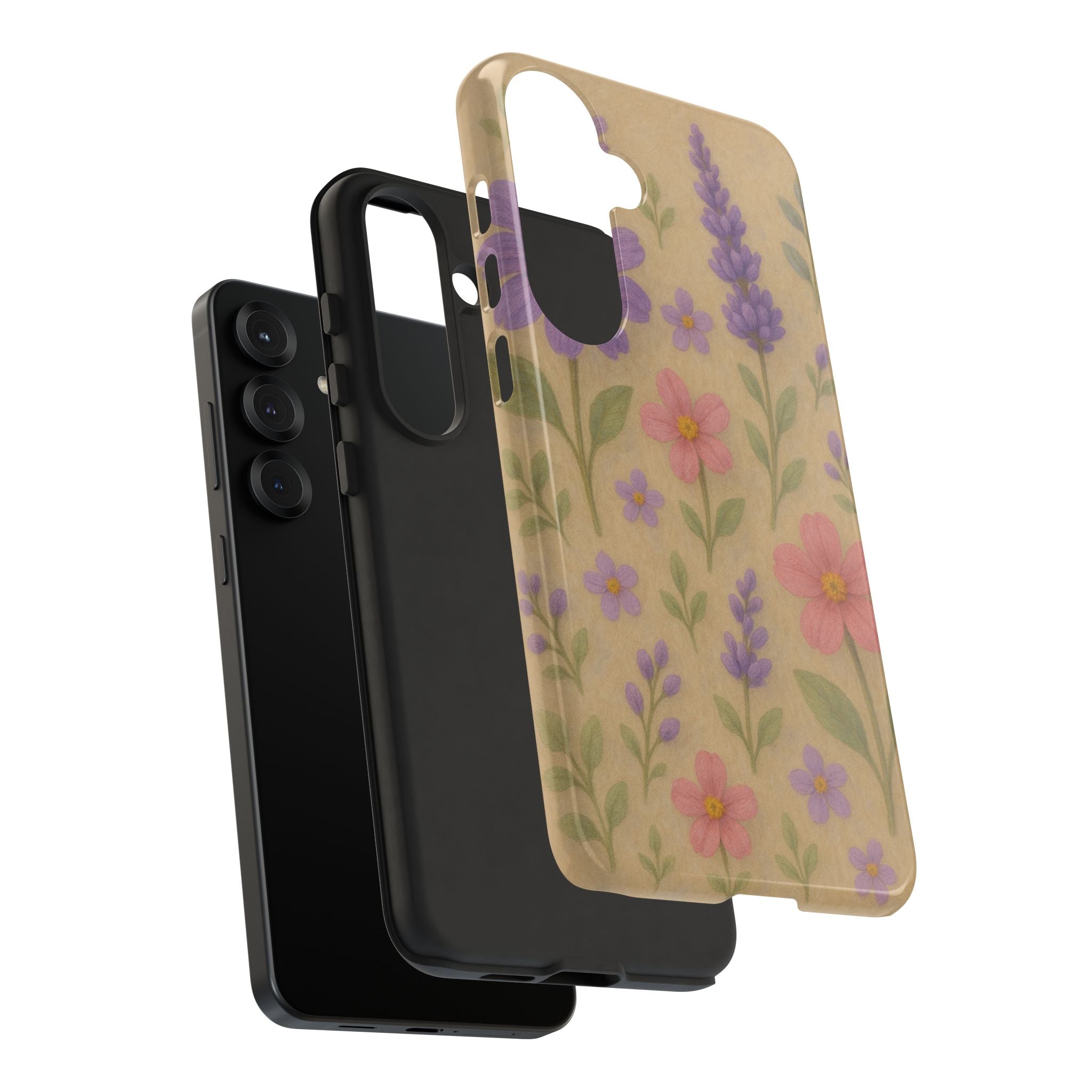 3D Illusion Wildflower Phone Case Cute Pastel Floral Design in Lavender, Pink, Mint Green – Aesthetic Protective Case for iPhone and  Android